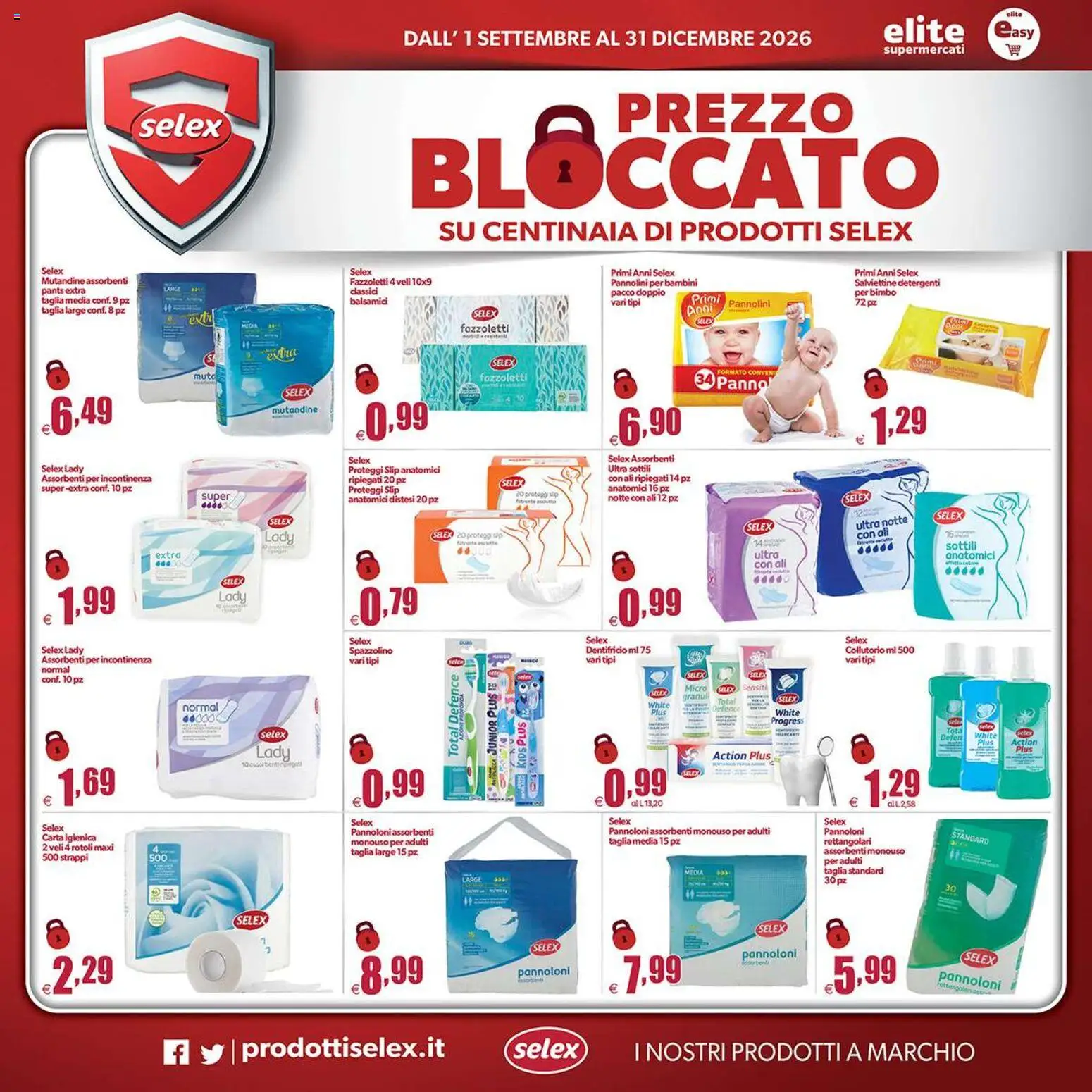 Volantino Elite Supermercati del 01/09/2026 | Pagina: 11 | Prodotti: Dentifricio, Proteggi slip, Fazzoletti, Mutandine