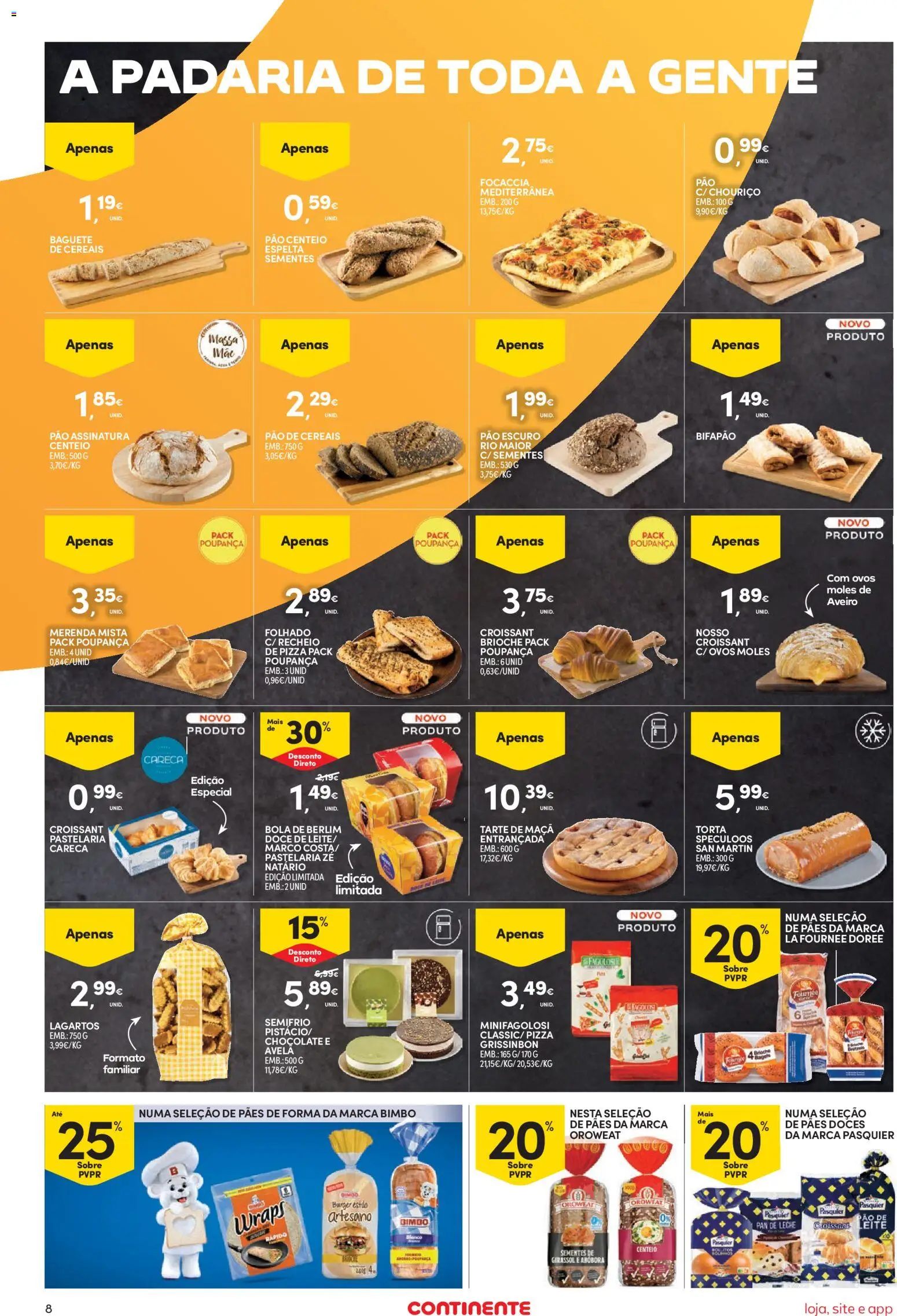 Continente Semanal Continente Bom Dia │ válido de 01/09/2026 | Página: 8 | Produtos: Focaccia, Pão, Abóbora, Tarte