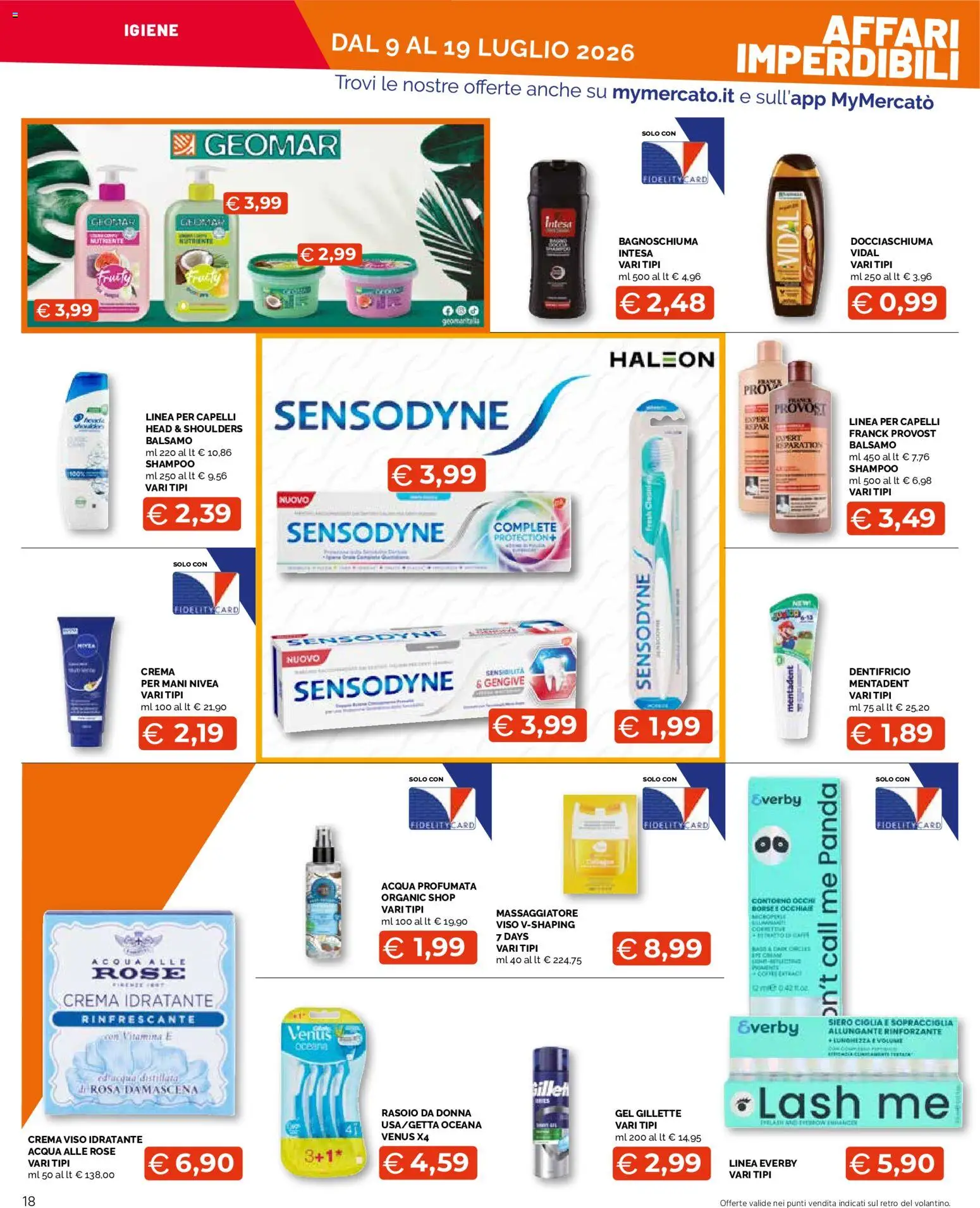 Volantino Mercatò del 09/07/2026 | Pagina: 18 | Prodotti: Shampoo, Balsamo, Rasoio, Acqua