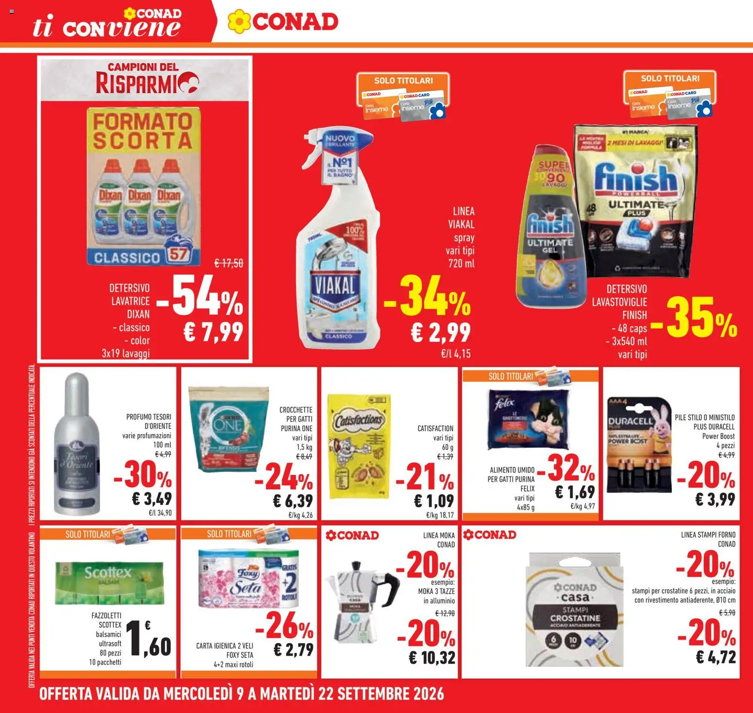 Volantino Conad del 09/09/2026 | Pagina: 14 | Prodotti: Crocchette per gatti, Detergente, Crostatine, Profumo