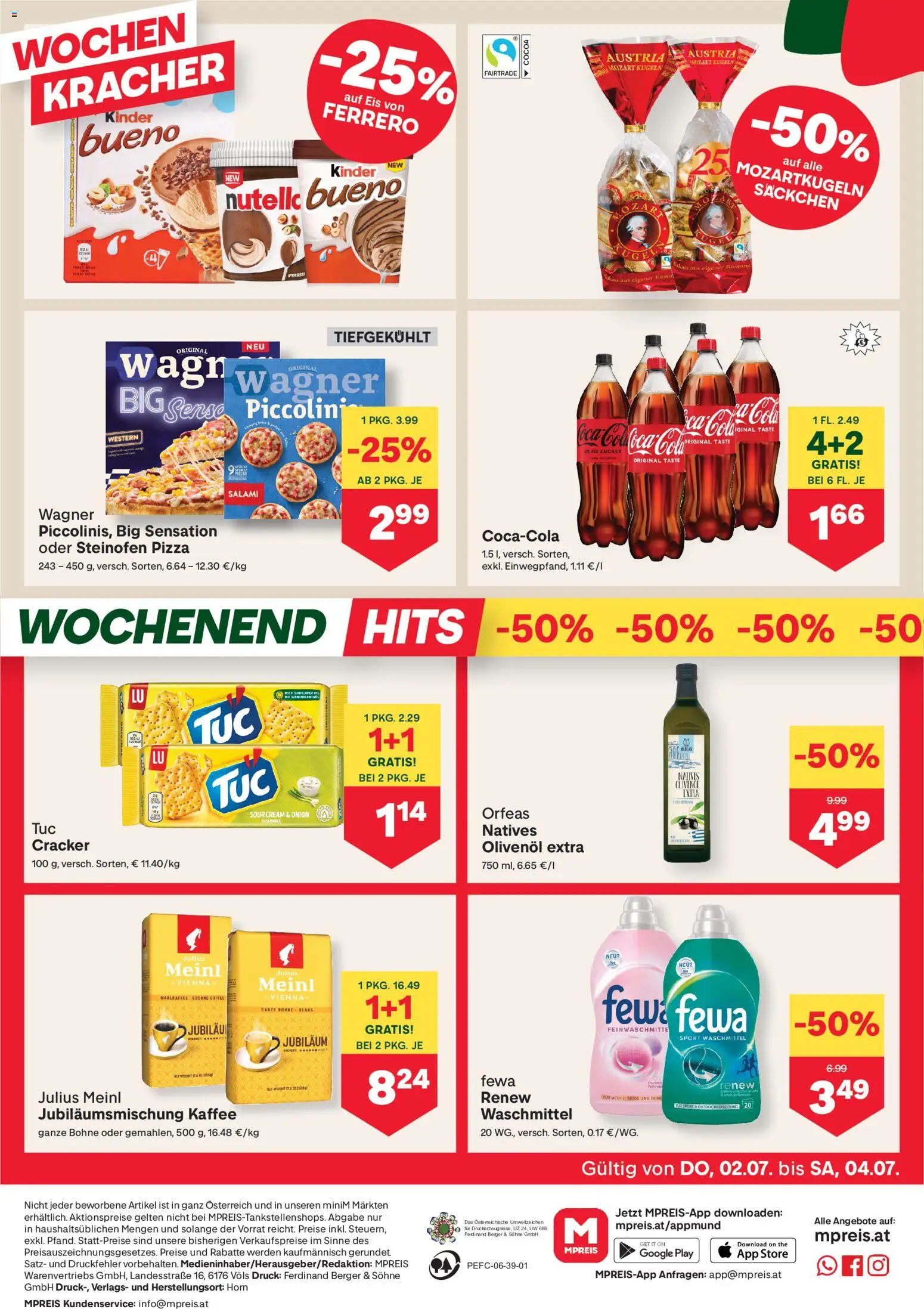 MPREIS Flugblatt gültig ab 02.07.2026 | Seite: 12 | Produkte: Eis, Salami, Pizza, Waschmittel