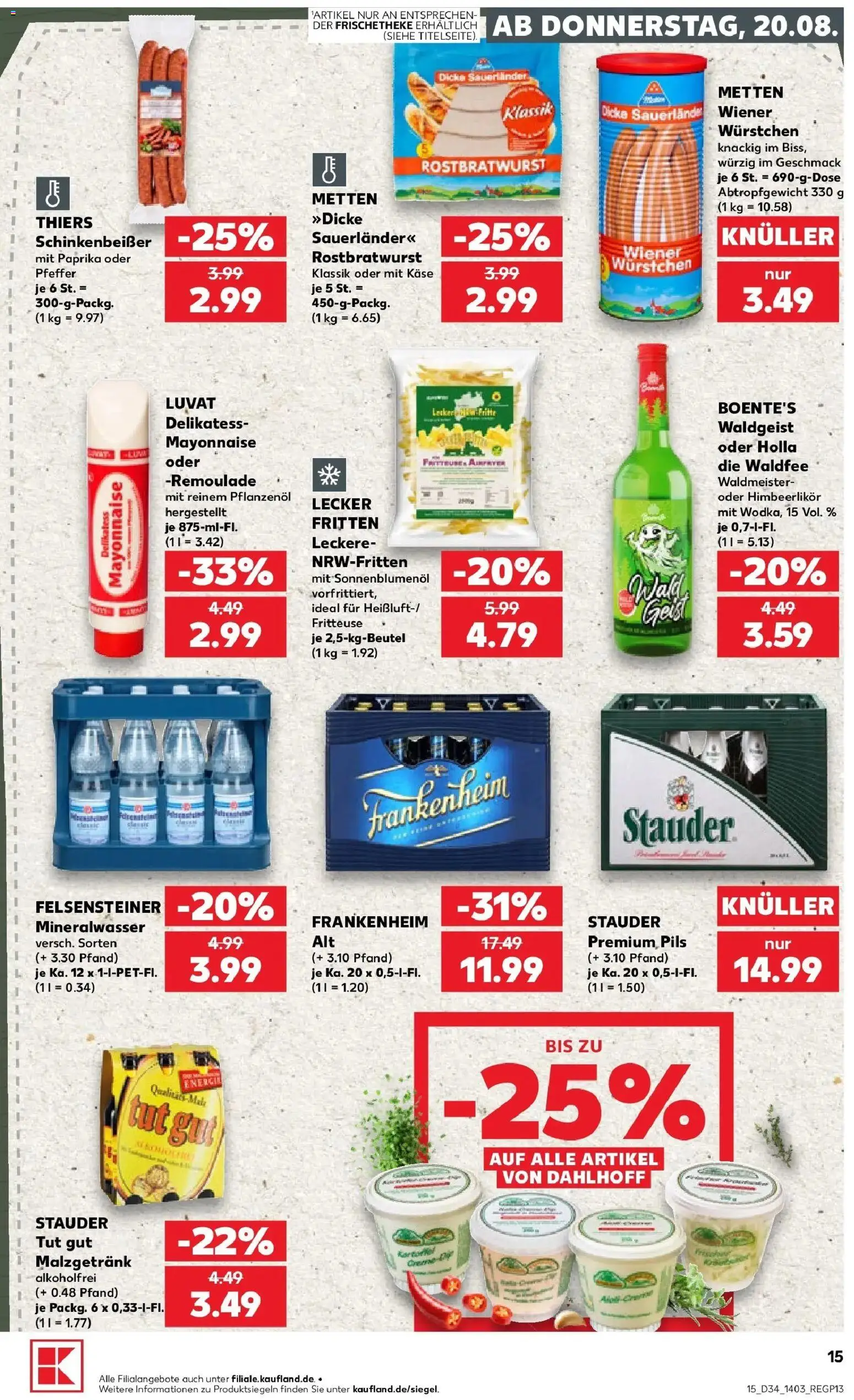Prospekt Kaufland ab 20.08.2026 » Angebote Online zum Blättern | Seite: 15 | Produkte: Käse, Sonnenblumenol, Pils, Mayonnaise