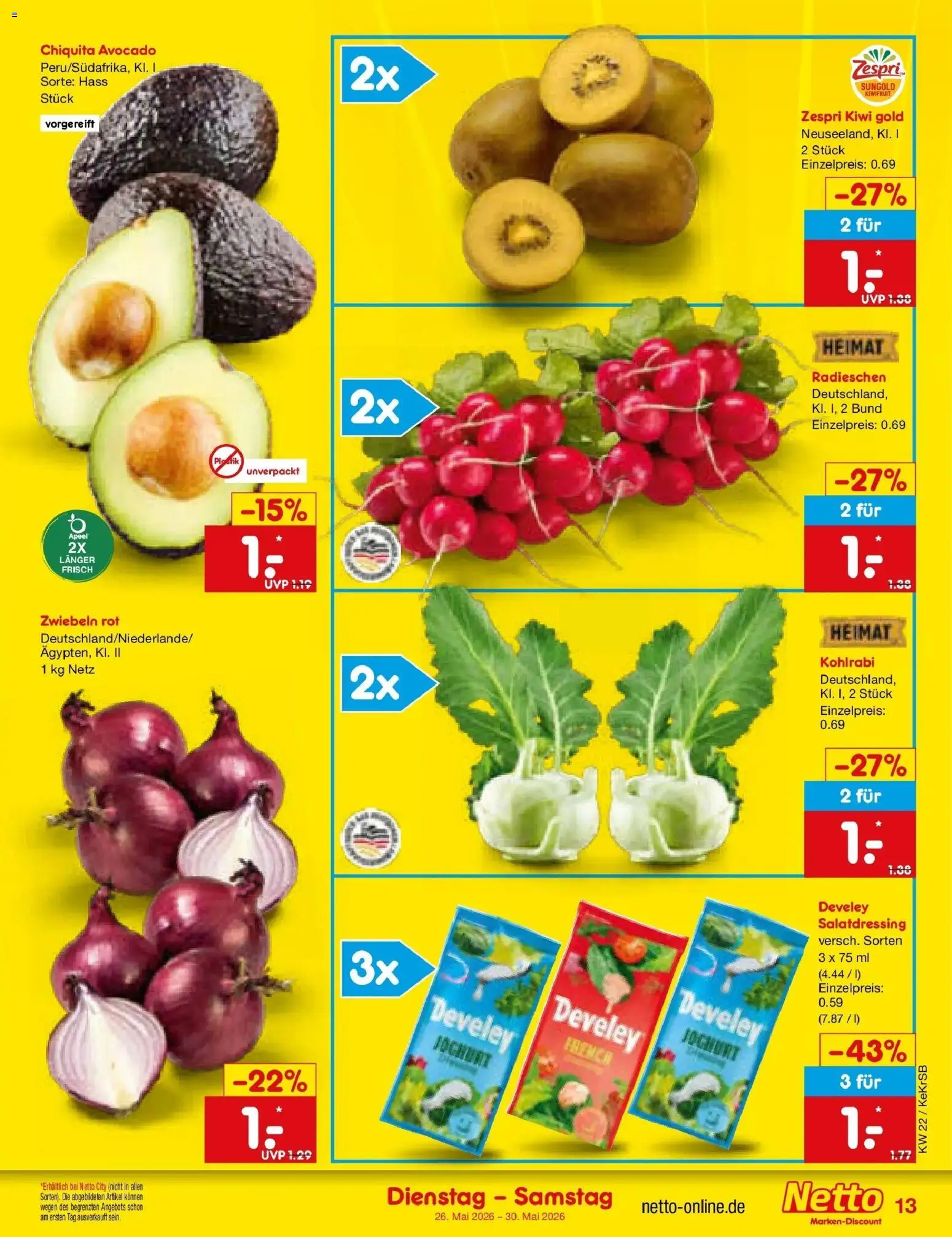 Netto Marken-Discount Prospekt Bonn – gültig ab 26.05.2026 | Seite: 17 | Produkte: Kohlrabi, Avocado, Zwiebeln, Kiwi