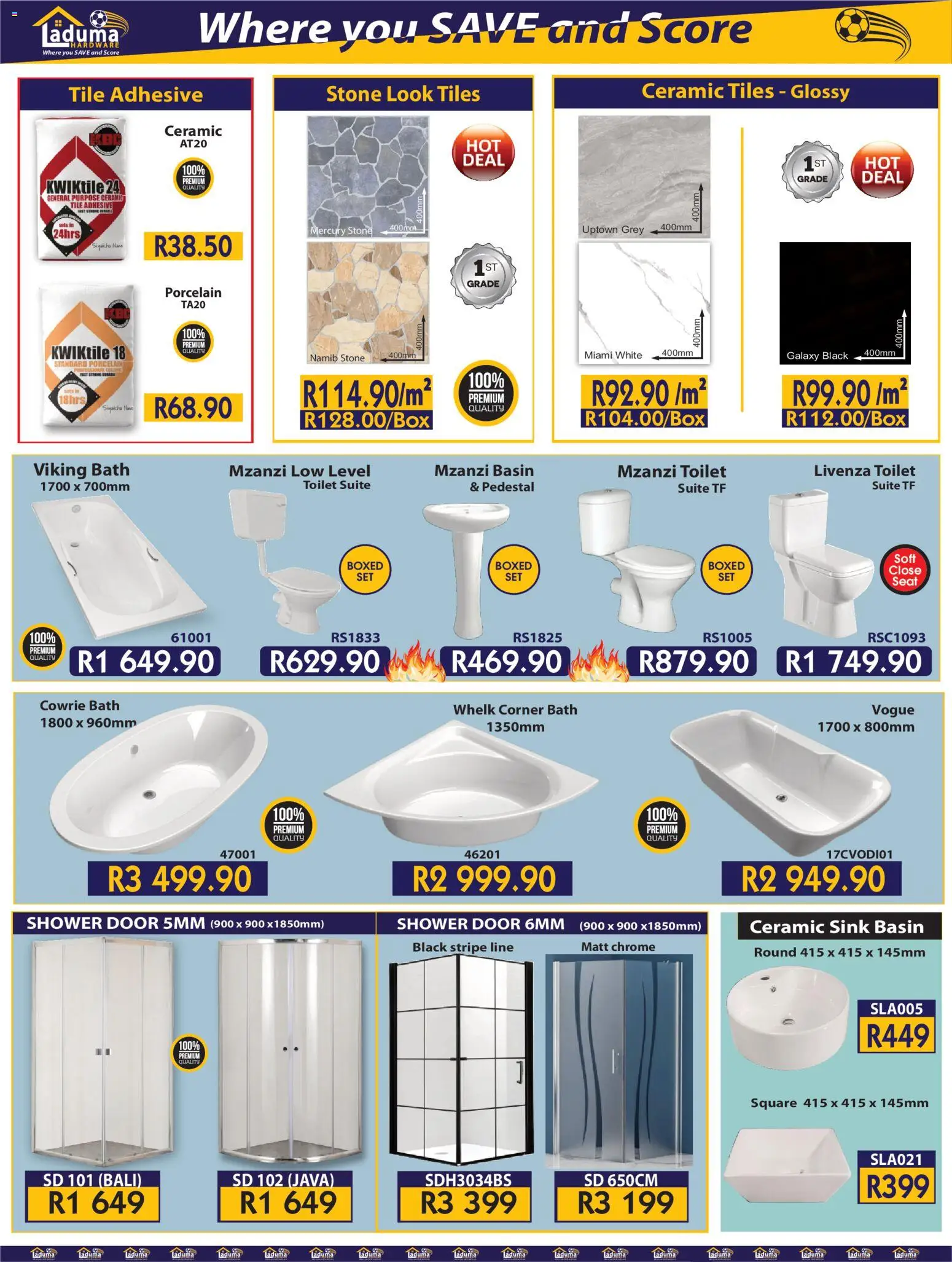 New Laduma Hardware catalogue – valid from 01.04.2026 | Page: 4 | Products: Pedestal, Toilet, Adhesive, Sink