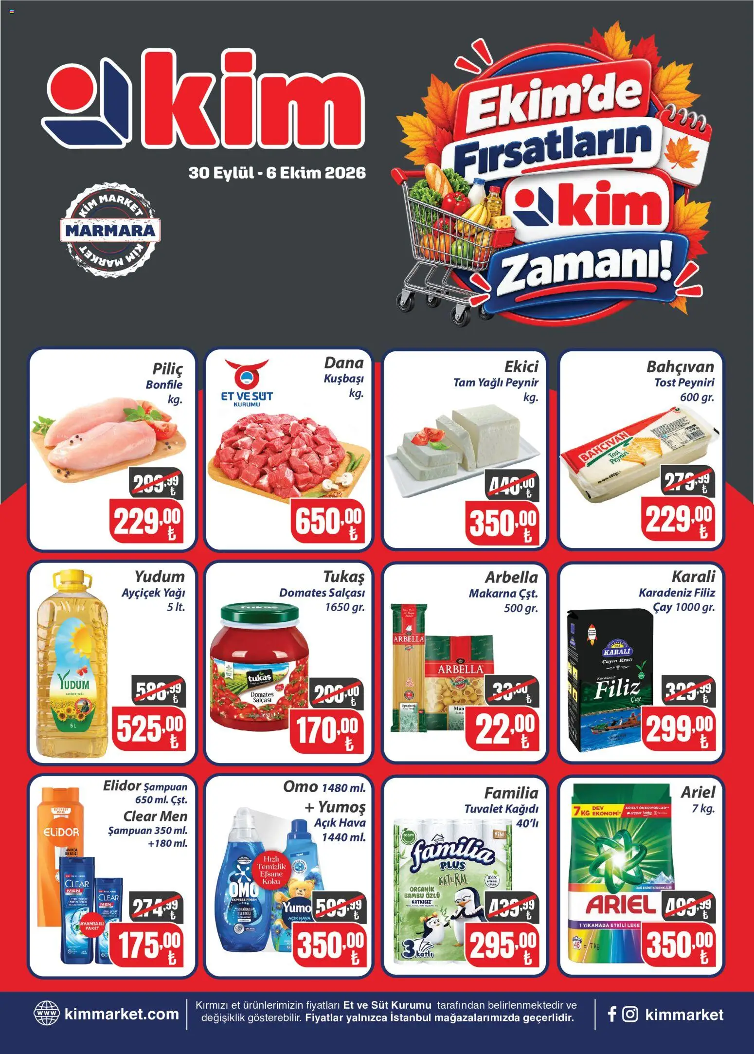Kim Market Katalog - Marmara Insert - 30 Eylül 2026 tarihinden itibaren geçerlidir | Sayfa: 1 | Ürünler: Peynir, Makarna, Piliç, Dana kuşbaşı