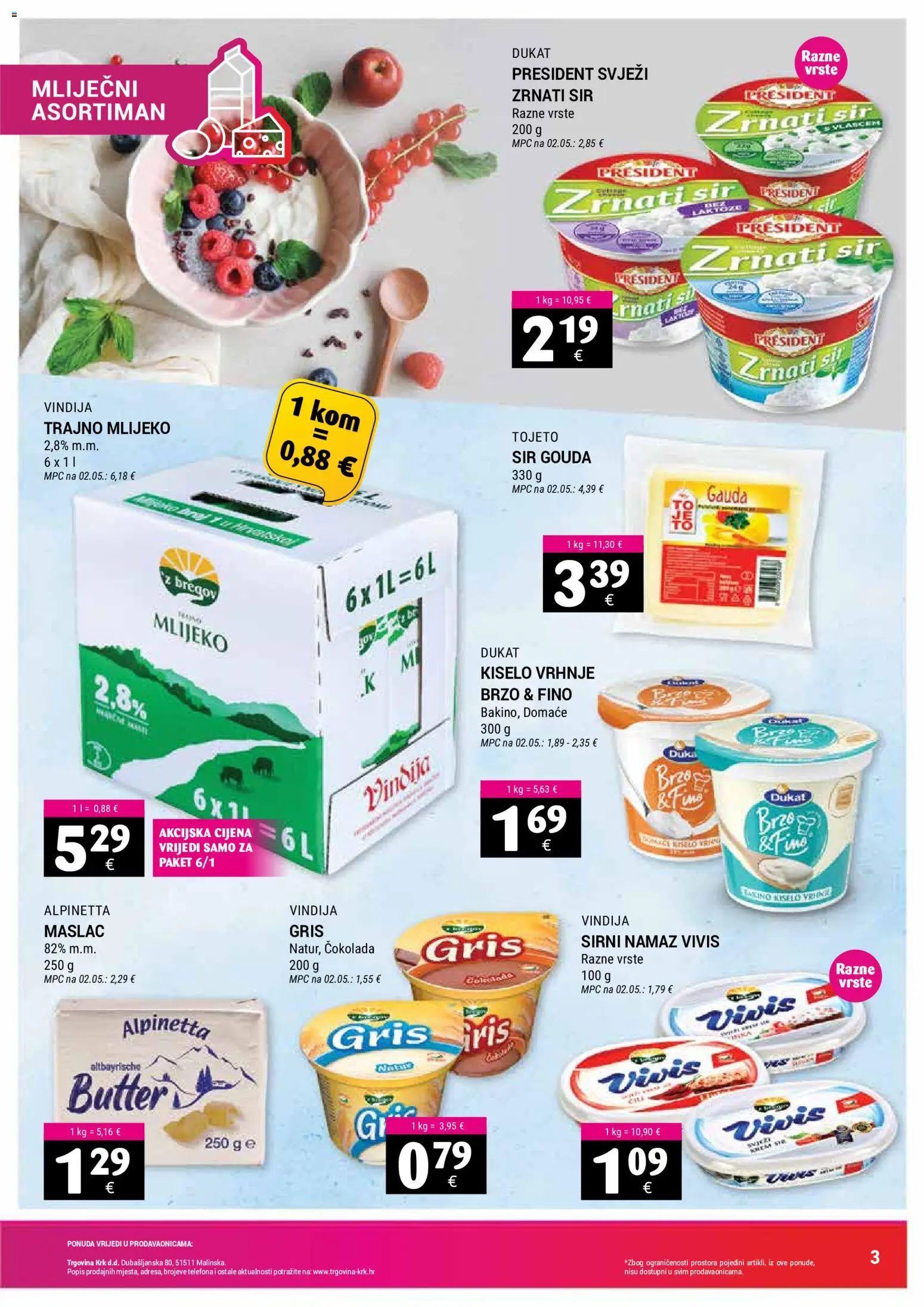 Trgovina Krk katalog | vrijedi od 02.05.2026 | Stranica: 3 | Proizvodi: Vindija, Maslac, Sir, Čokolada