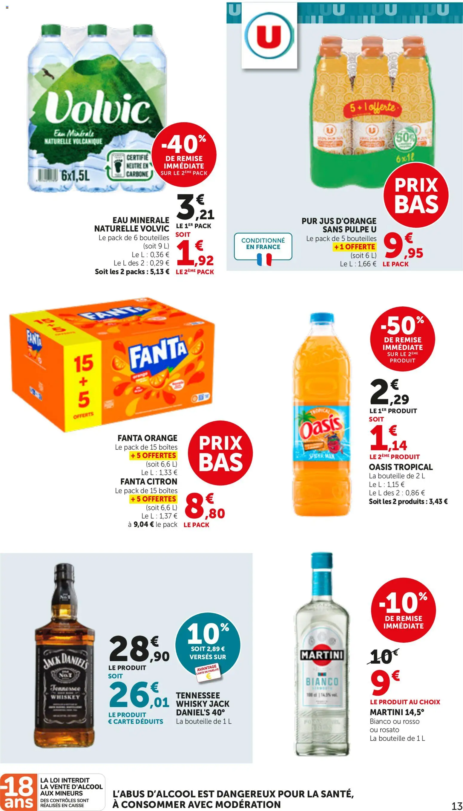 {H1} | Page: 13 | Produits: Jus d'orange, Eau minérale naturelle, Fanta, Eau minerale naturelle Volvic