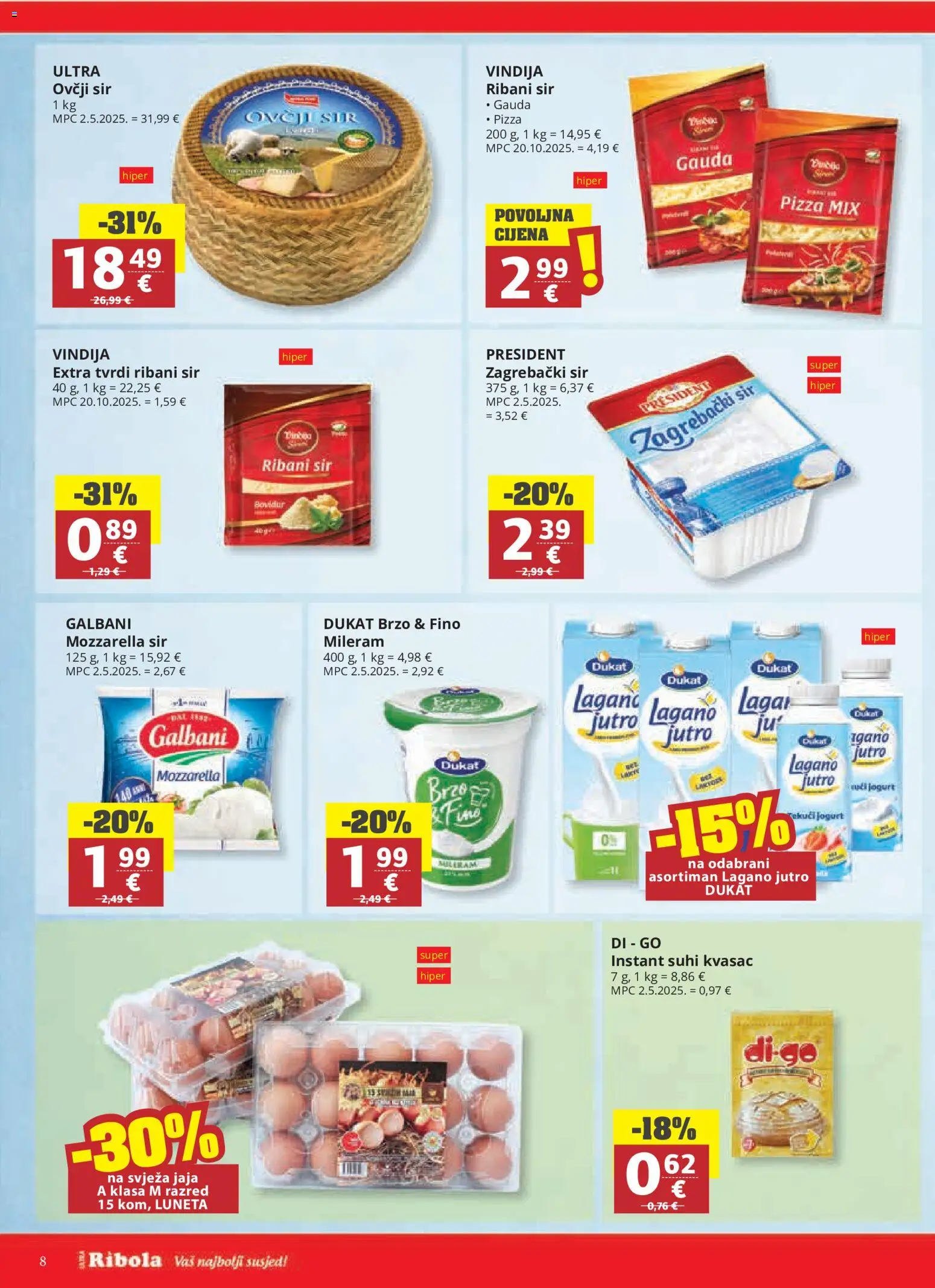 Ribola katalog | vrijedi od 28.10.2026 | Stranica: 8 | Proizvodi: Ovčji sir, Jogurt, Ribani sir, Mileram