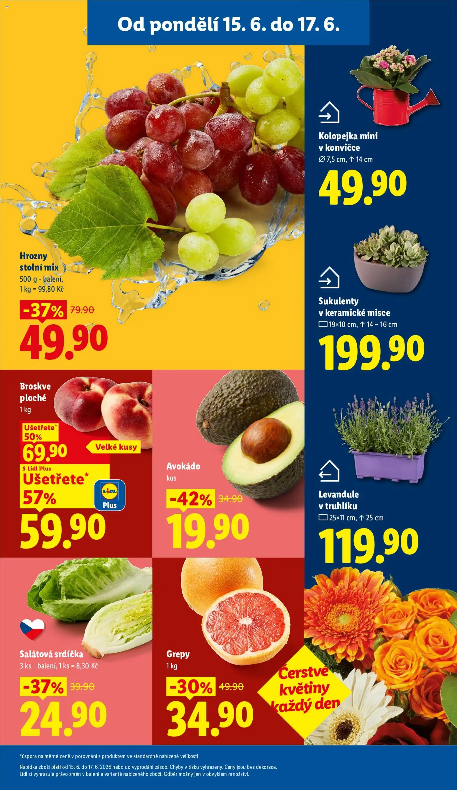 Lidl leták od 15.06.2026 | Strana: 11 | Produkty: Salátová srdíčka, Broskve, Čerstvé květiny, Hrozny