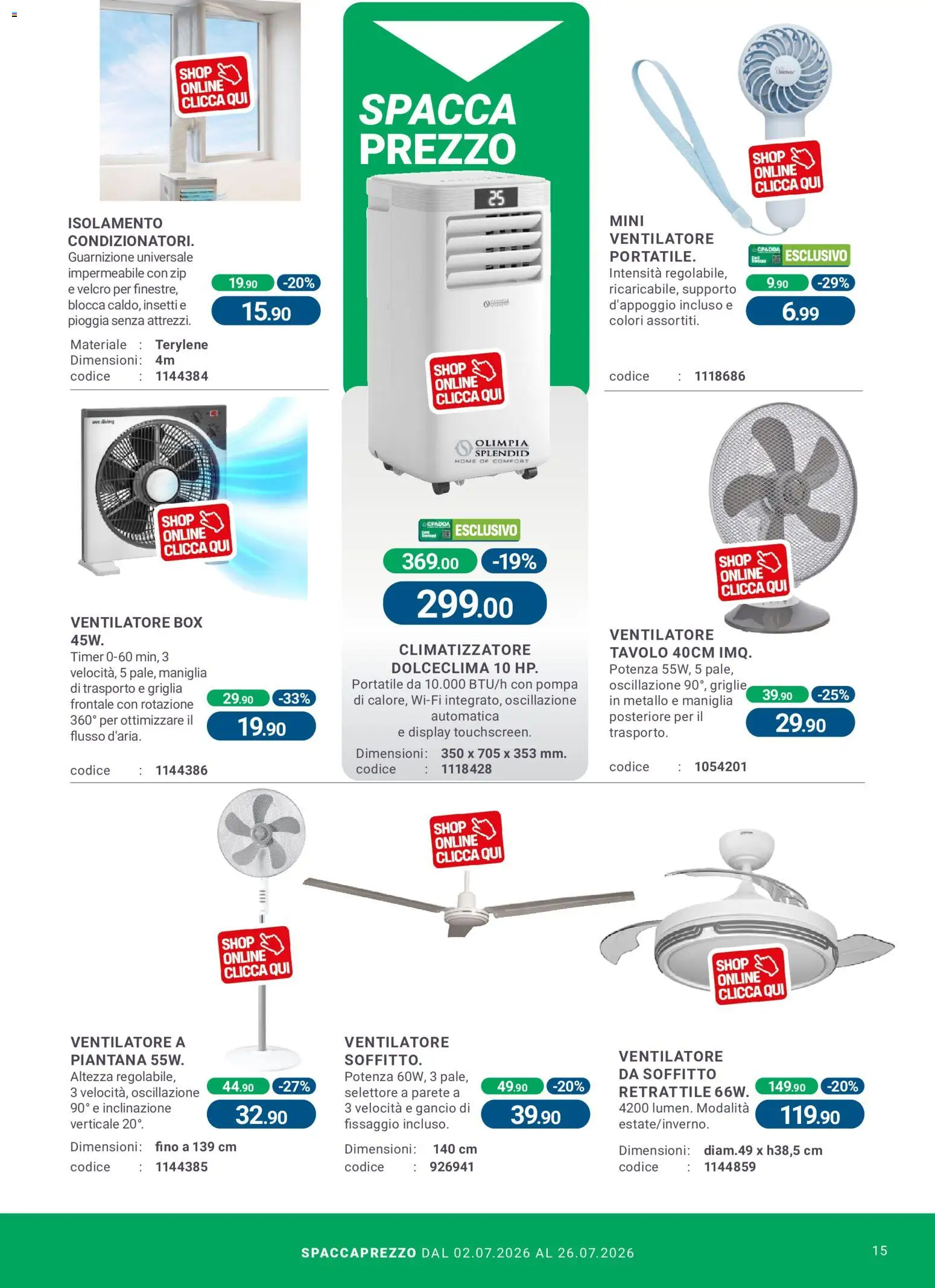 Volantino CFadda del 02/07/2026 | Pagina: 15 | Prodotti: Ventilatore, Climatizzatore, Griglia, Tavolo
