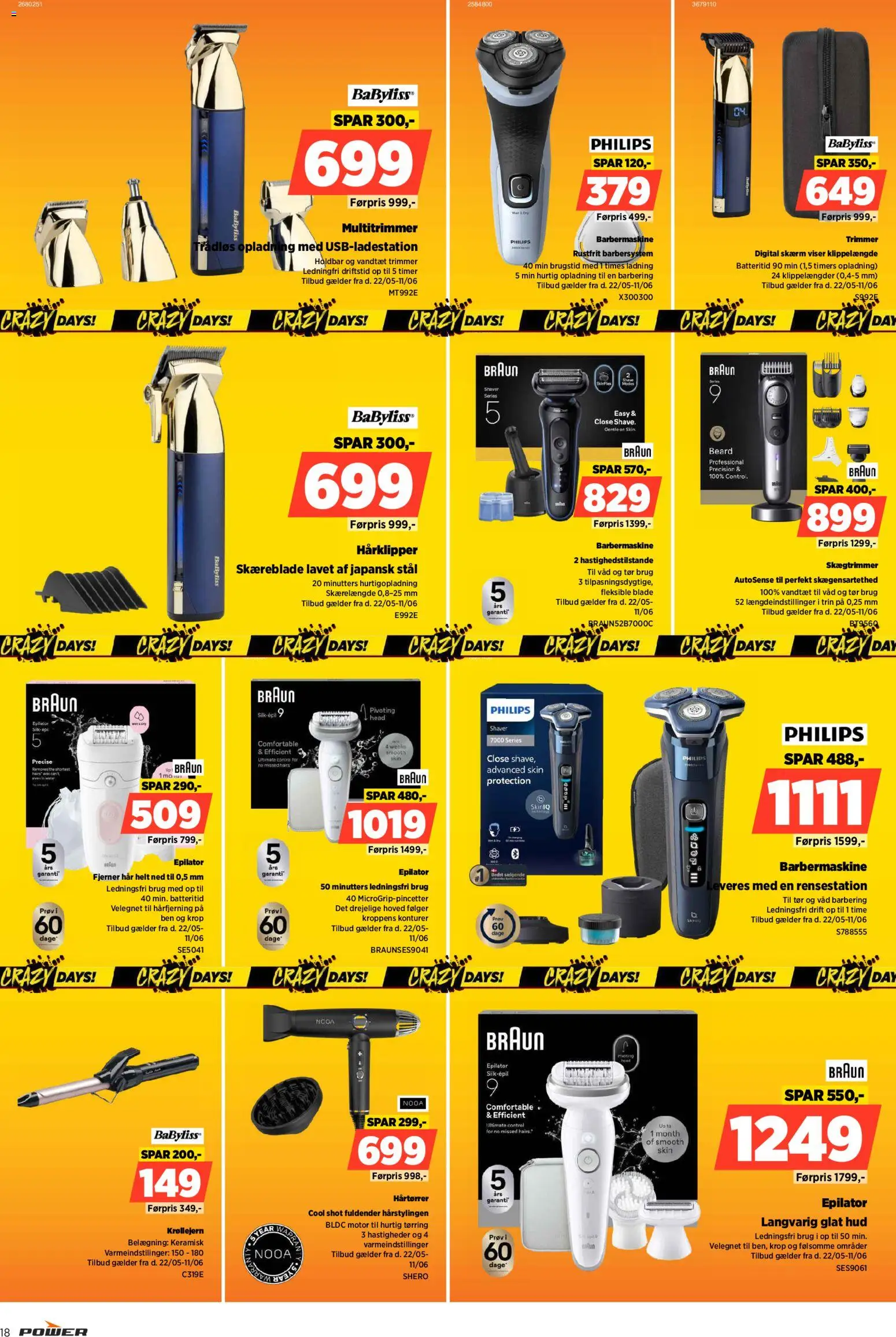 Power tilbudsavis – gyldig fra 22.05.2026 | Side: 18 | Produkter: Barbermaskine, Hårklipper, Epilator, Hårtørrer