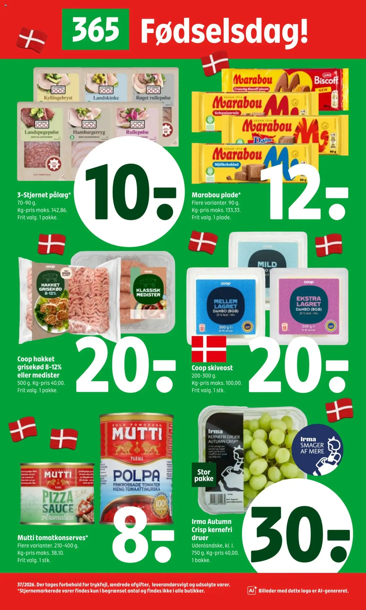 Coop 365 tilbudsavis – gyldig fra 10/09/2026 | Side: 2 | Produkter: Tomater, Skiveost, Hamburgerryg, Druer
