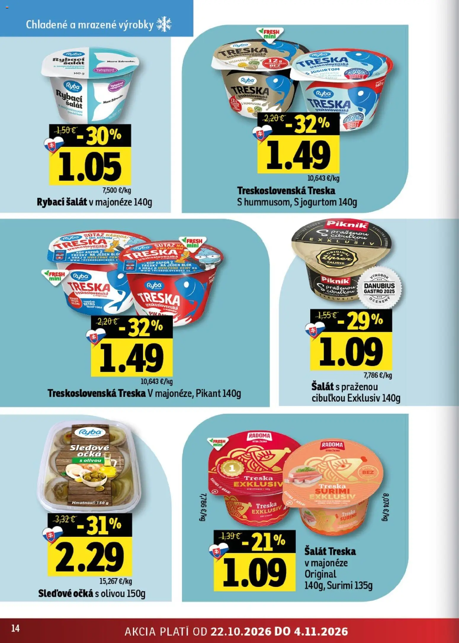 Nové Fresh akcie – leták je platný od 22.10.2026 | Strana: 14 | Produkty: Ryba, Šalát, Treska