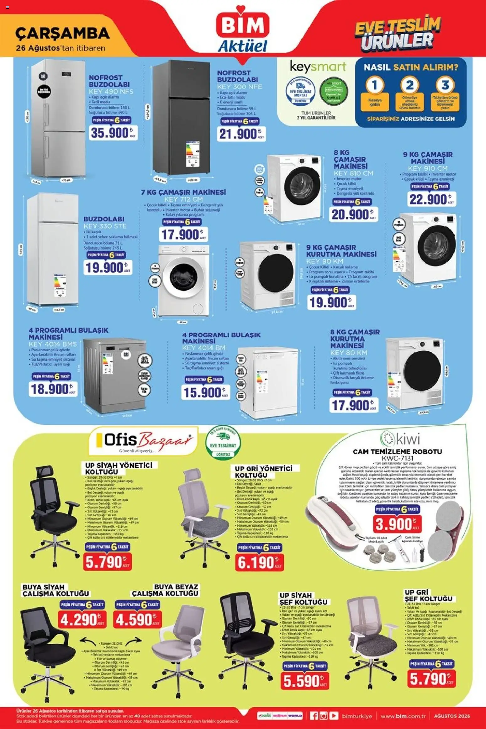 BİM - Katalog Çarşamba - 26 Ağustos 2026 tarihinden itibaren geçerlidir | Sayfa: 1 | Ürünler: Kutu, Süt, Sebze, Çamaşır makinesi