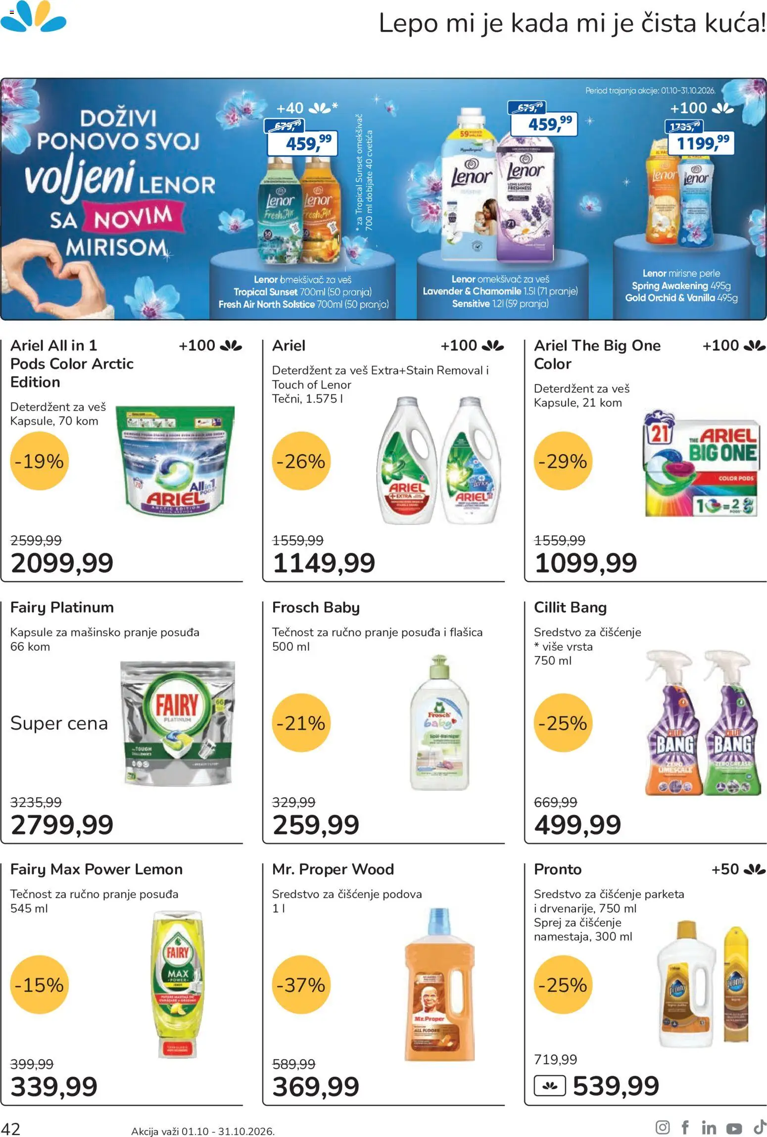 Lilly drogerie katalog - važi od 01.10.2026 | Strana: 42 | Proizvode: Cillit Bang, Omekšivač, Sredstvo za čišćenje, Omekšivač za veš