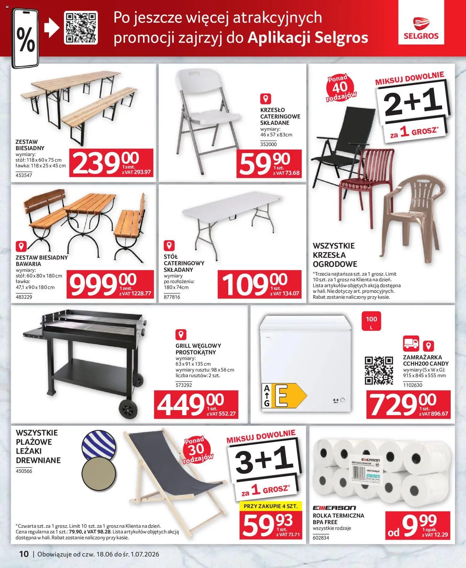 Selgros cash&carry gazetka - Oferta dla gastronomii od 18.06.2026 | Strona: 10 | Produkty: Zamrażarka, Grill, Stół, Krzesło