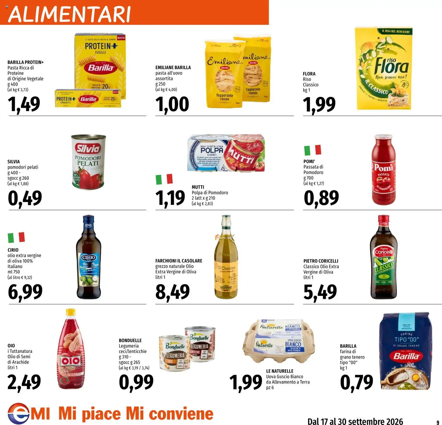 Volantino EMI del 17/09/2026 | Pagina: 9 | Prodotti: Uova, Farina, Barilla, Fusilli