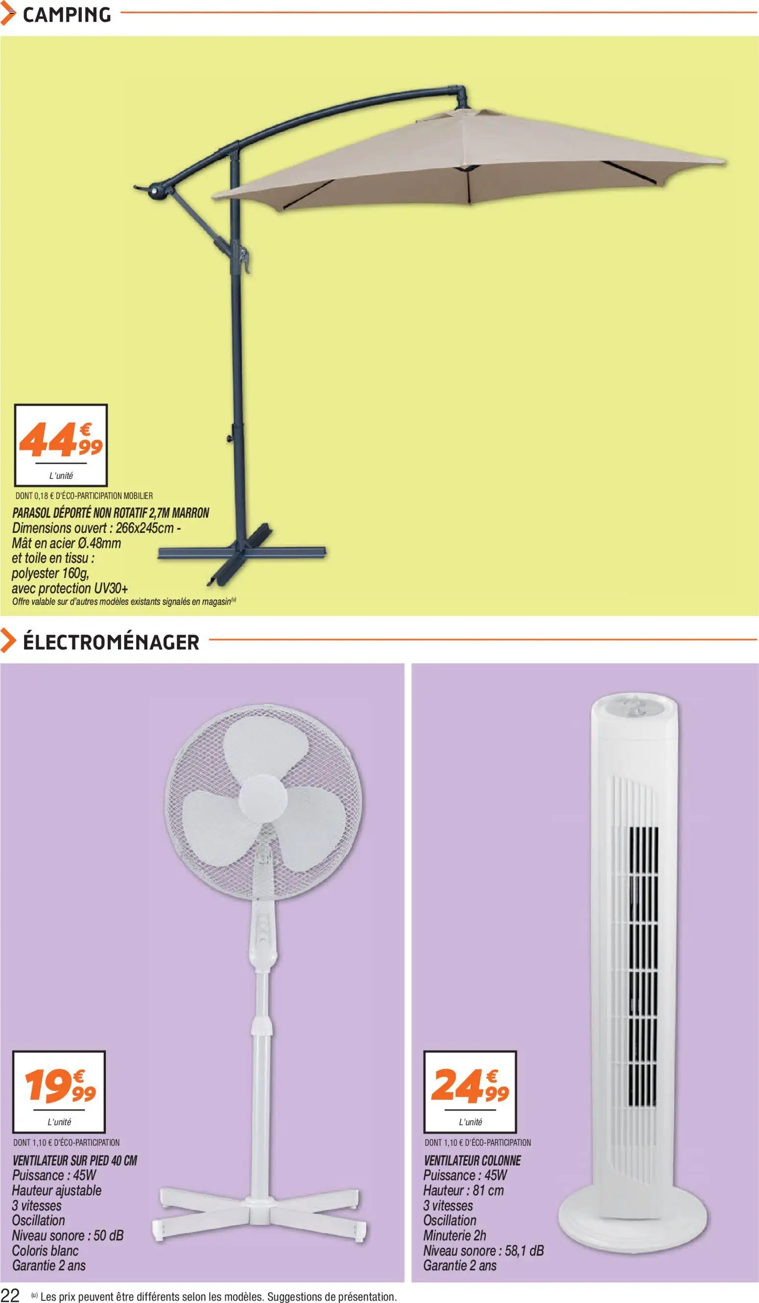 {H1} | Page: 22 | Produits: Ventilateur sur pied, Ventilateur, Parasol déporté, Parasol