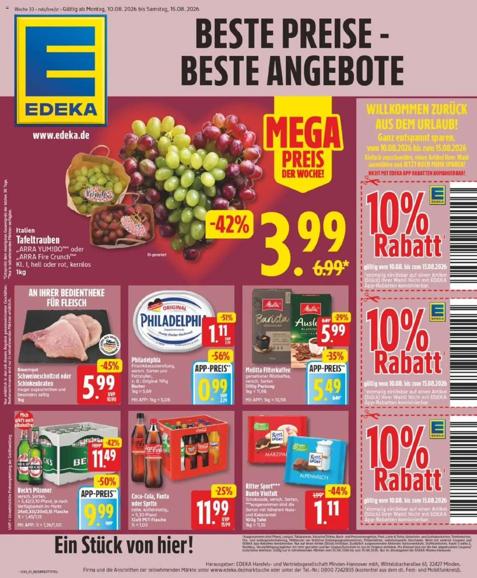 Edeka Prospekt Bremen – gültig ab 10.08.2026 | Seite: 1 | Produkte: Melitta, Fanta, Sprite, Fleisch
