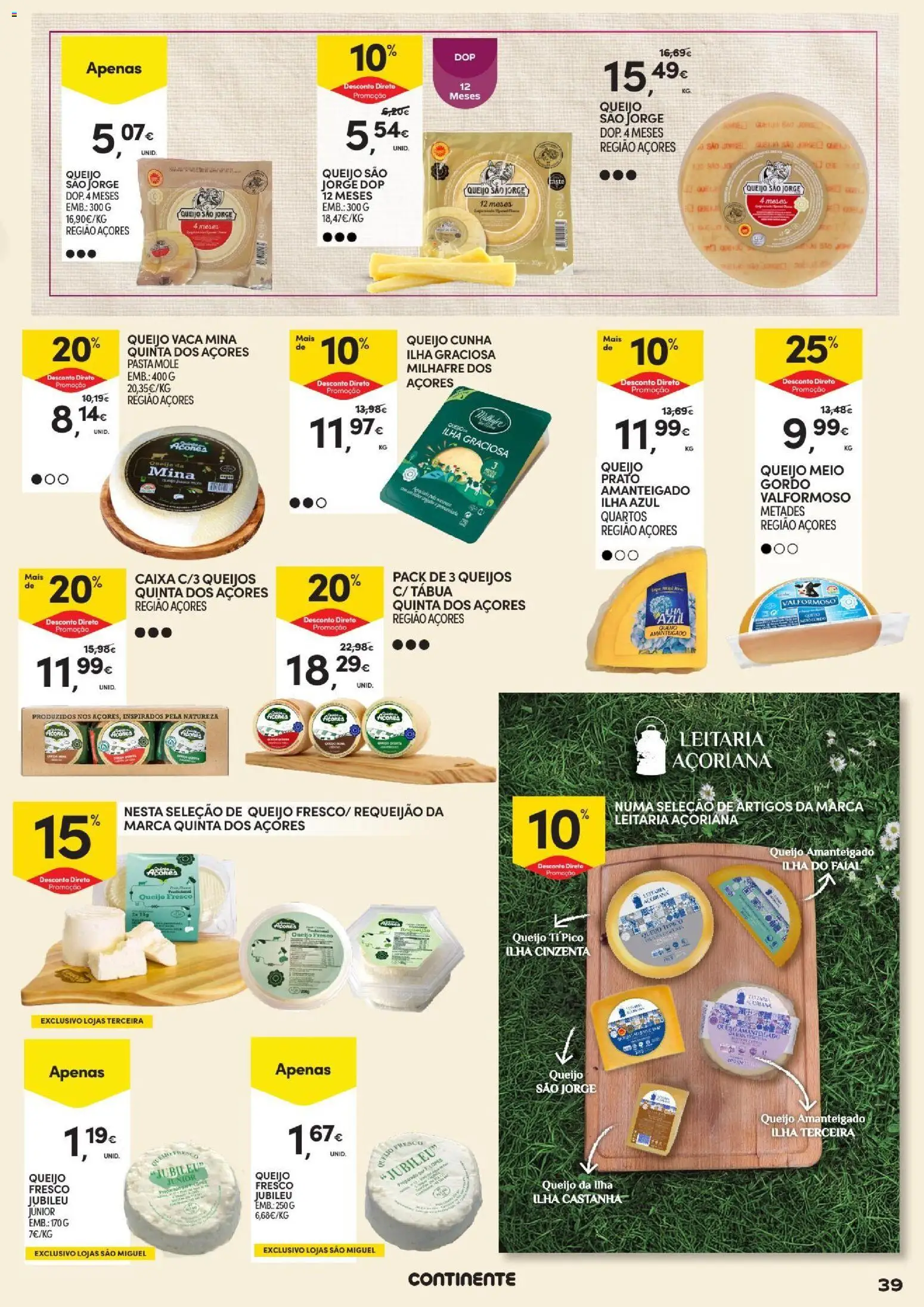 Continente Açores Vinhos, Enchidos e Queijos │ válido de 22/09/2026 | Página: 39 | Produtos: Tábua, Caixa, Queijo, Requeijão
