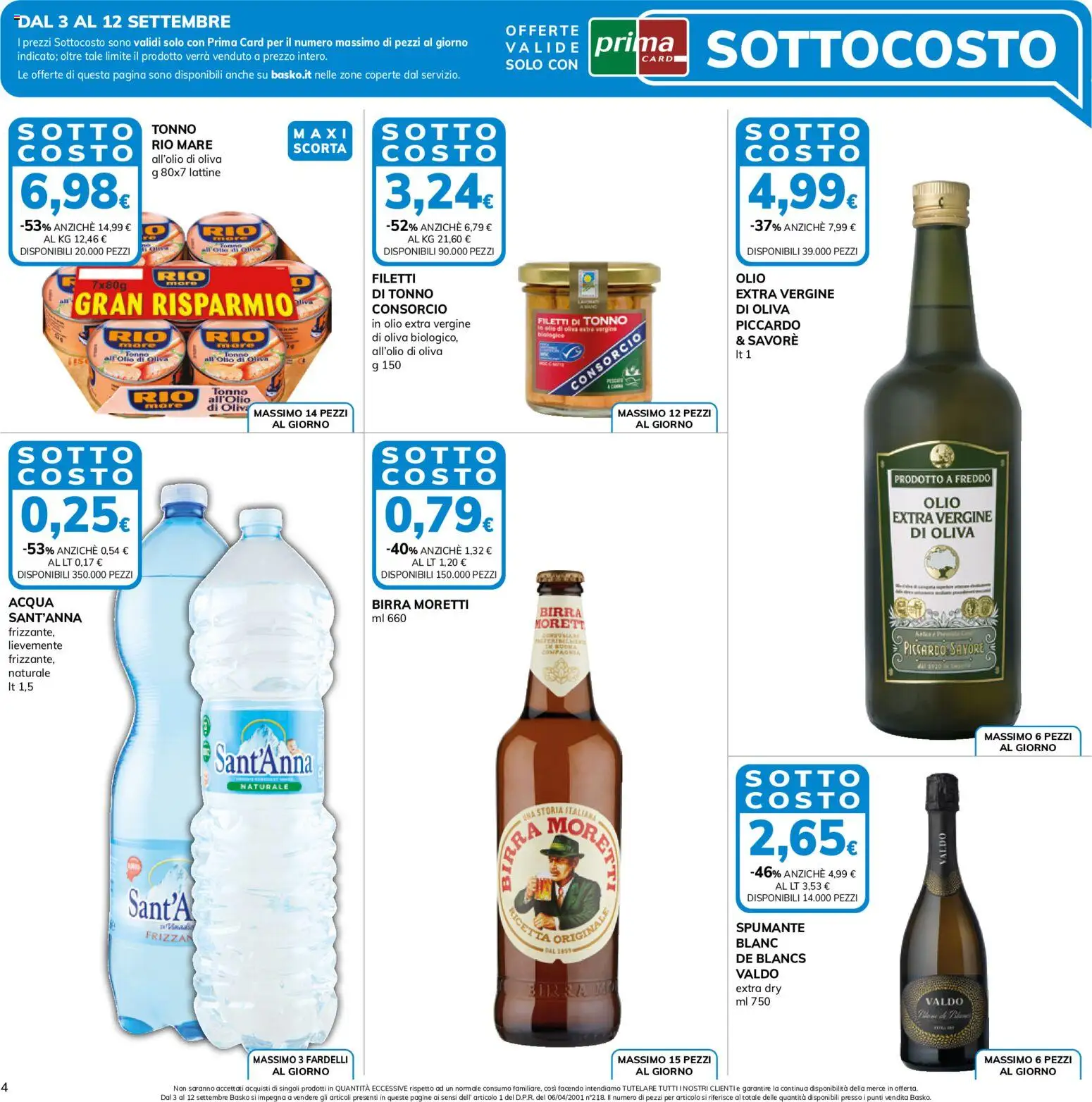 Volantino Basko del 03/09/2026 | Pagina: 4 | Prodotti: Birra, Olio, Birra Moretti, Olio di Oliva