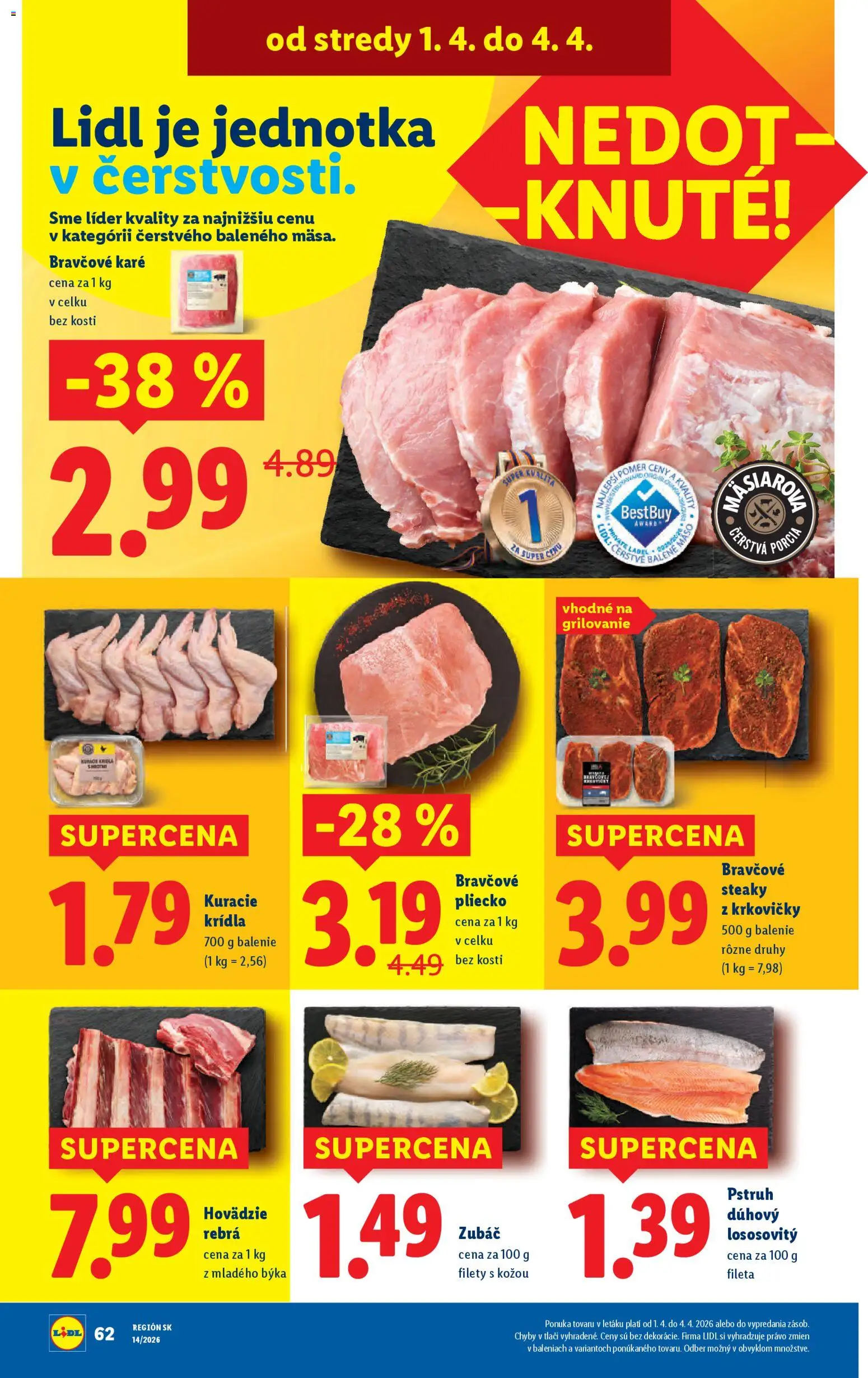 Nové Lidl akcie – leták je platný od 30.03.2026 | Strana: 78 | Produkty: Pstruh, Kuracie krídla, Bravčové karé