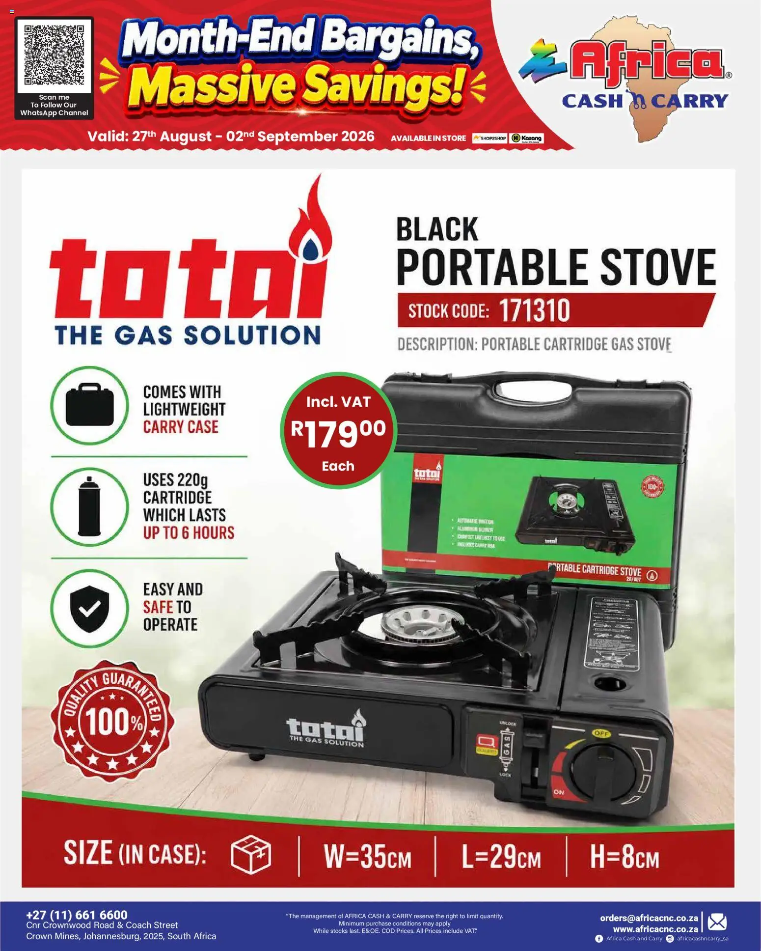 New Africa Cash & Carry catalogue – valid from 27/08/2026 | Page: 35 | Products: Case, Stove, Gas stove, Stock