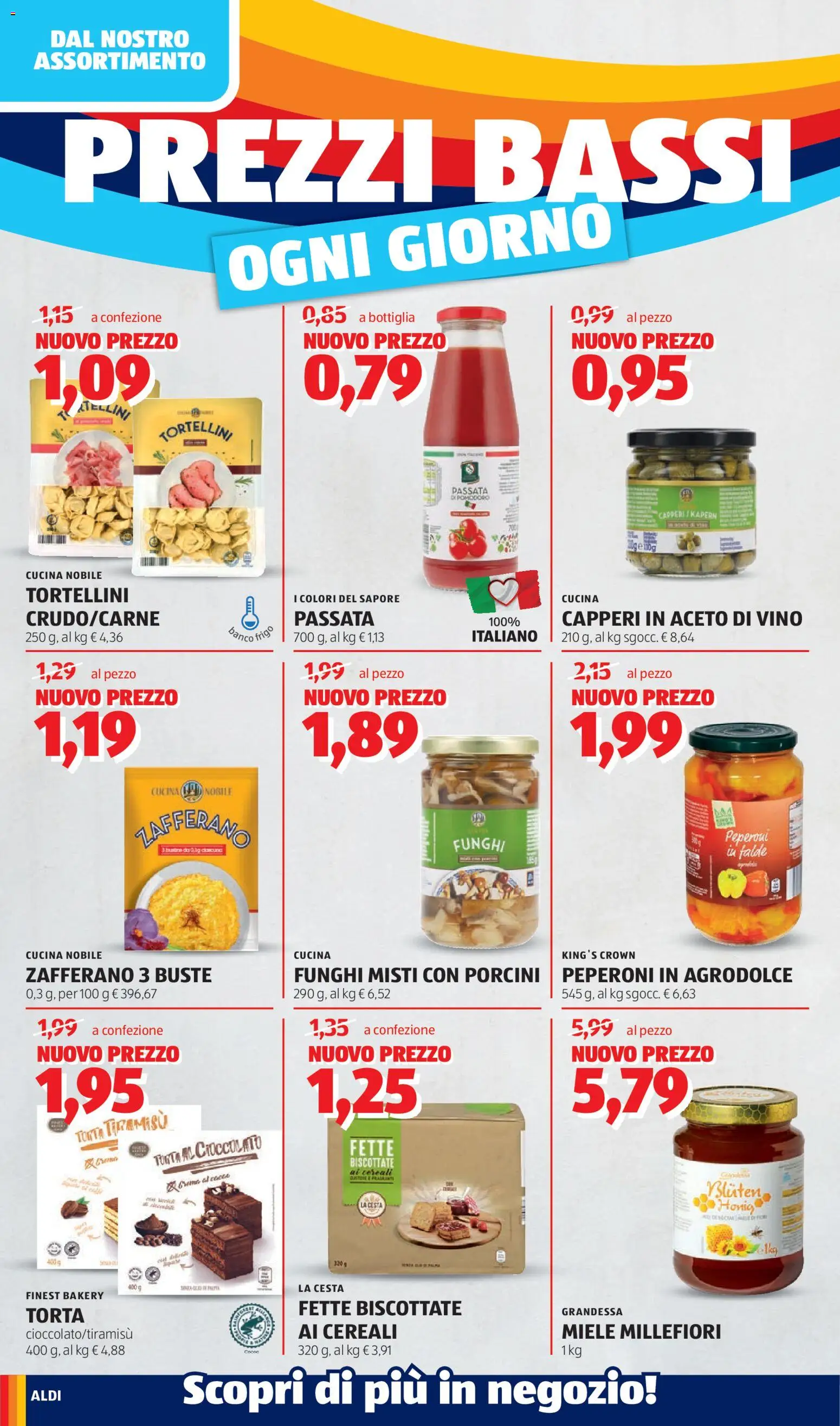Volantino Aldi del 01.06.2026 | Pagina: 4 | Prodotti: Pasta, Torta, Miele, Bottiglia