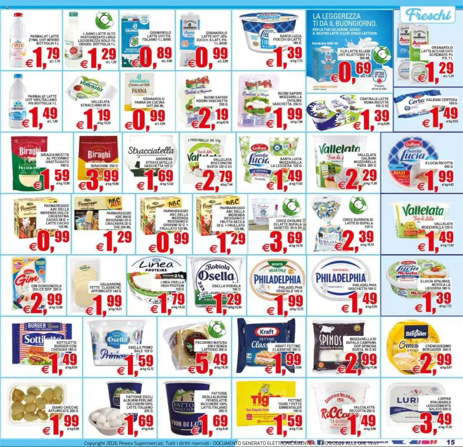 Volantino Pewex del 23/09/2026 | Pagina: 15 | Prodotti: Panna, Crackers, Panna da cucina, Burrata