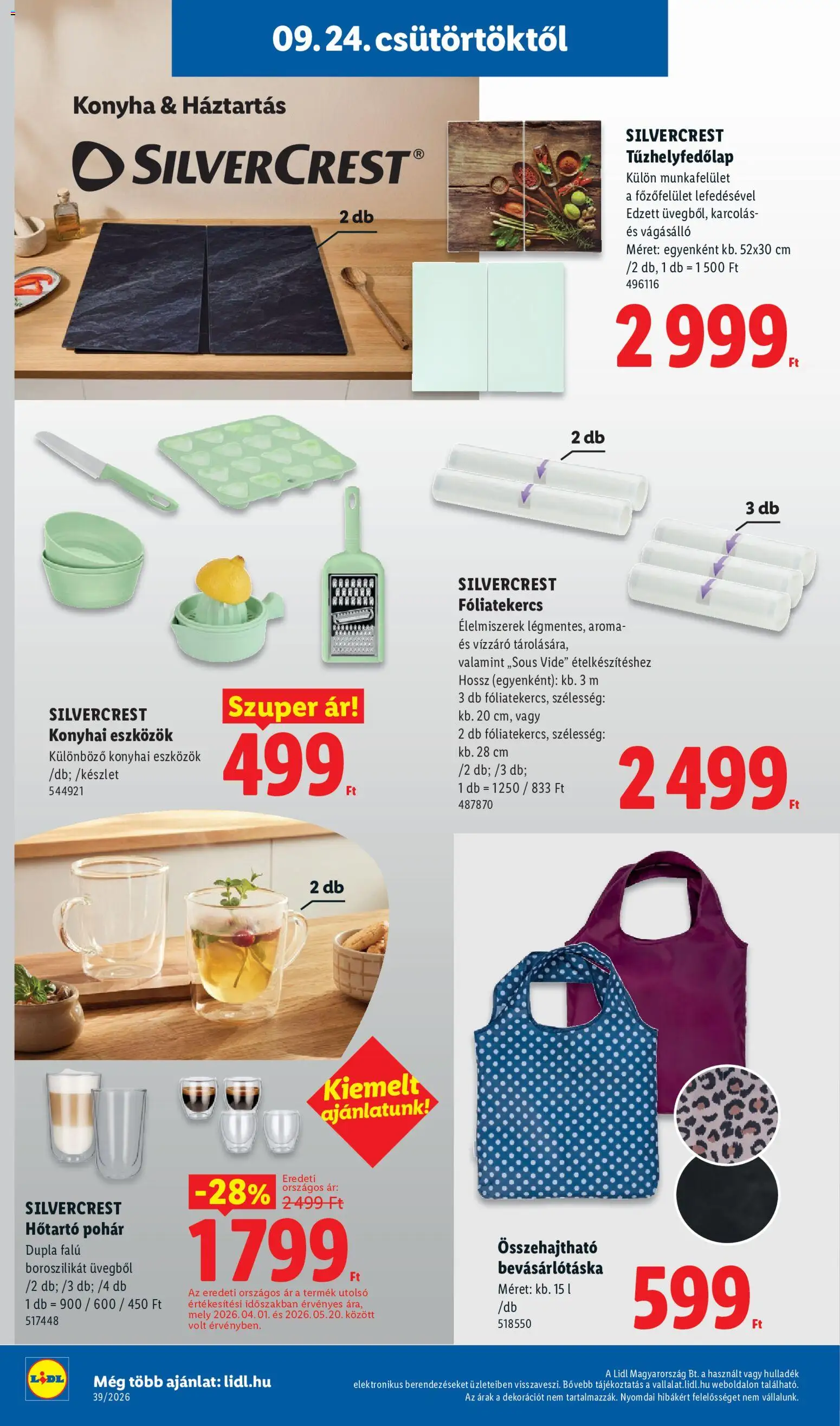 Lidl akciós ujság - amely érvényes a következő dátumtól: 2026.09.24. | Oldal: 6 | Termékek: Bevásárlótáska, Élelmiszerek, SilverCrest, Pohár