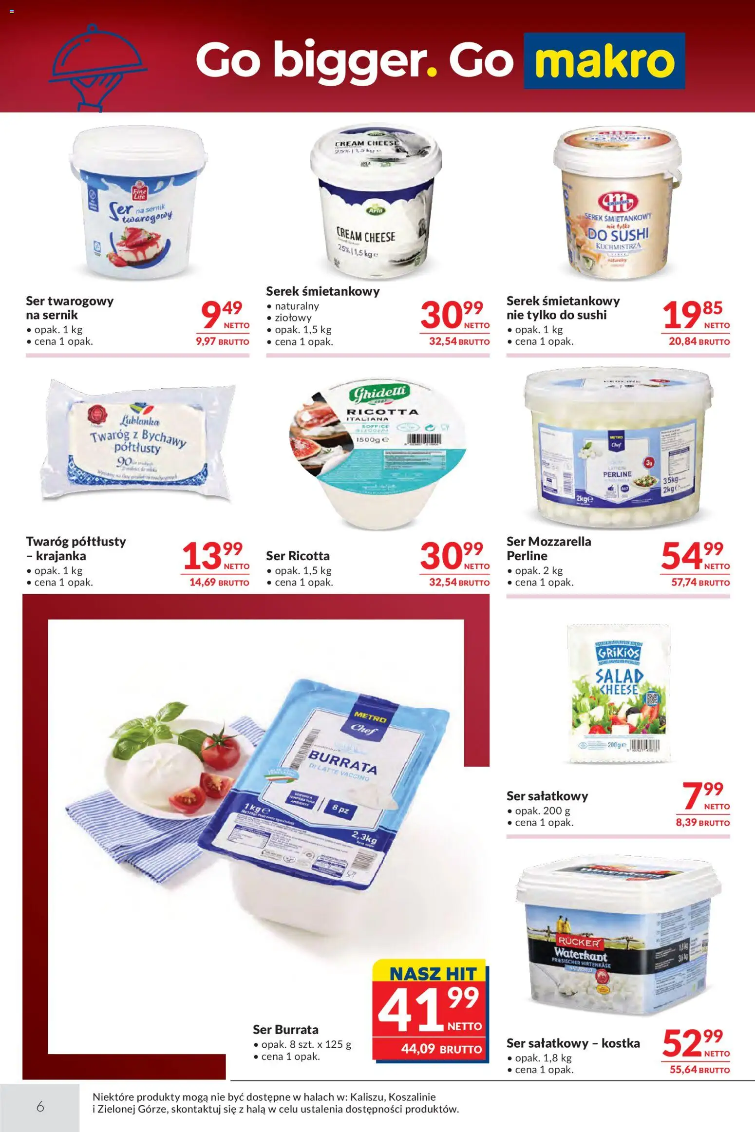 Makro gazetka - Oferta dla Gastronomii od 27.10.2026 | Strona: 6 | Produkty: Serek śmietankowy, Cream cheese, Twaróg półtłusty, Burrata