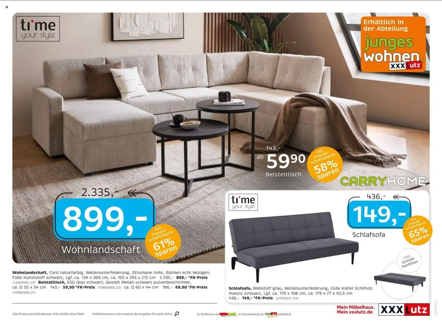XXXLutz Nr. 1 beim Preis – gültig ab 01.08.2026 | Seite: 23 | Produkte: Wohnlandschaft, Schlafsofa, Beistelltisch