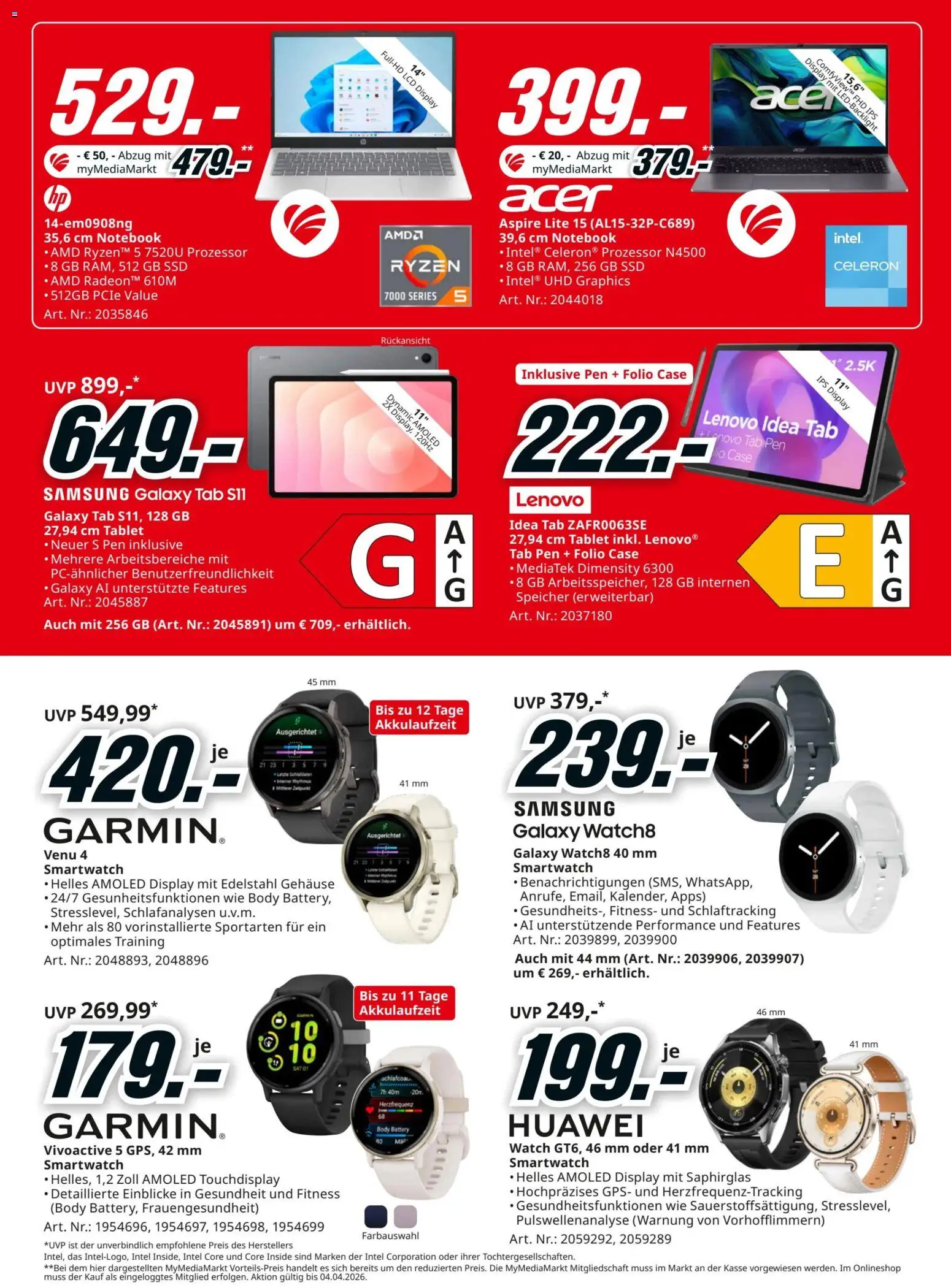 Media Markt Angebote gültig ab 22.03.2026 | Seite: 9 | Produkte: Tablet, Smartwatch, Samsung