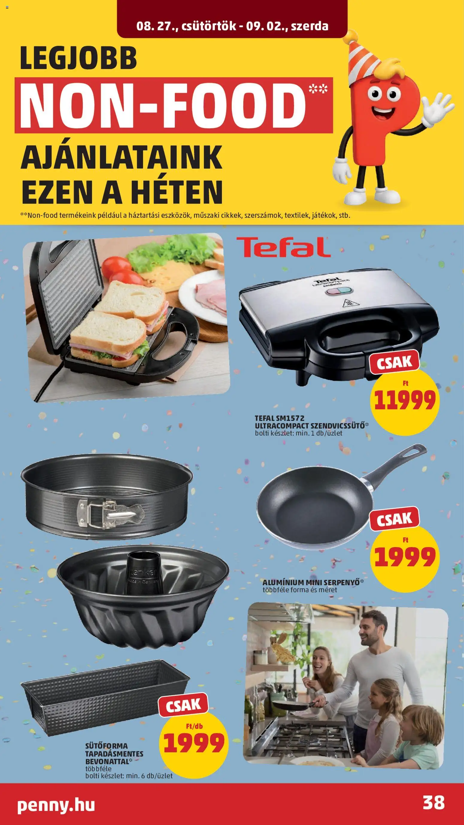 PENNY akciós ujság - amely érvényes a következő dátumtól: 2026.08.27. | Oldal: 42 | Termékek: Sütőforma, Sütő, Tefal, Szendvicssütő