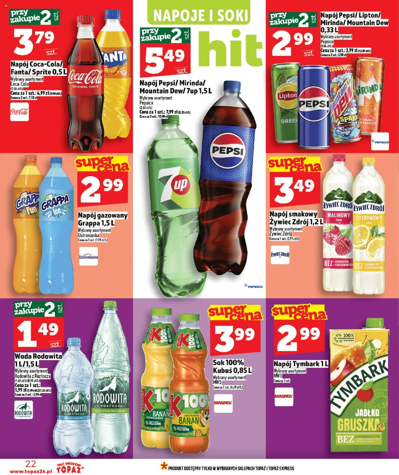 Topaz gazetka od 12.03.2026 | Strona: 22 | Produkty: Ice Tea, Coca cola, Sok, Banan