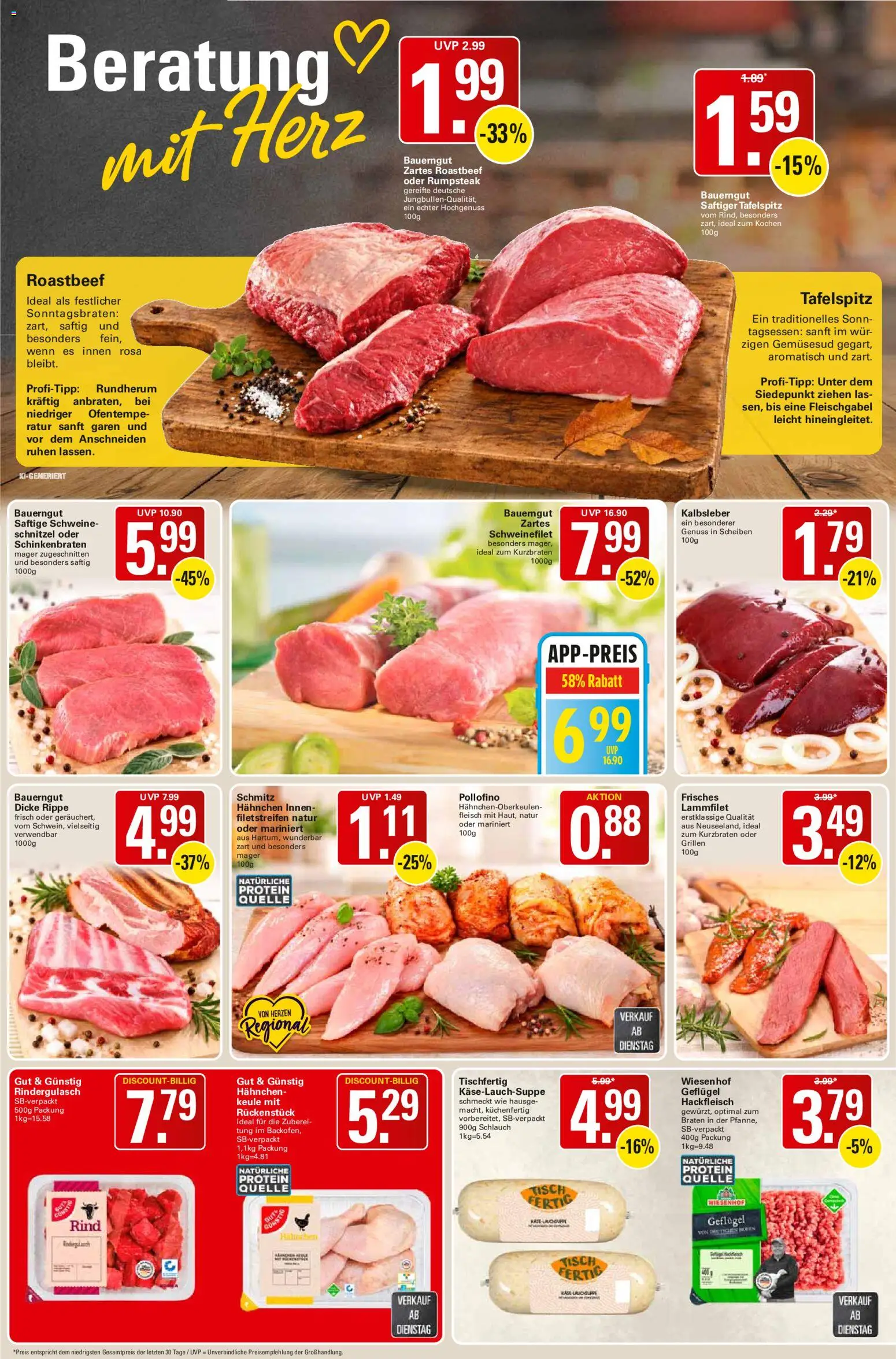 WEZ Prospekt – gültig ab 02.11.2026 | Seite: 4 | Produkte: Rindergulasch, Hahnchen, Tisch, Bauerngut