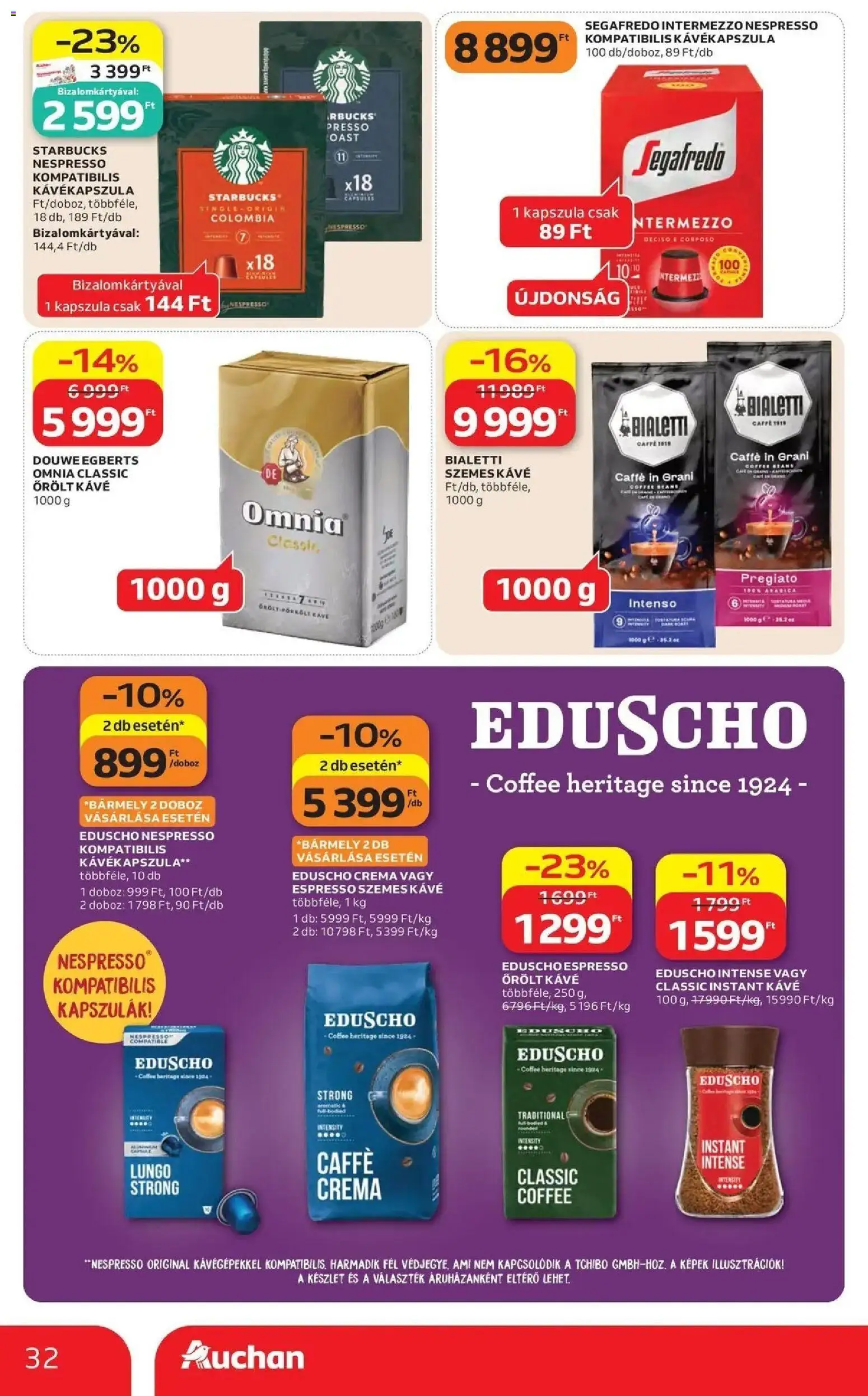 Auchan akciós újság Szolnok - 2026.10.08. -tól/töl > akció, lapozható szórólap 🛍️ | Oldal: 32 | Termékek: Kapszula, Kávékapszula, Kávé, Omnia