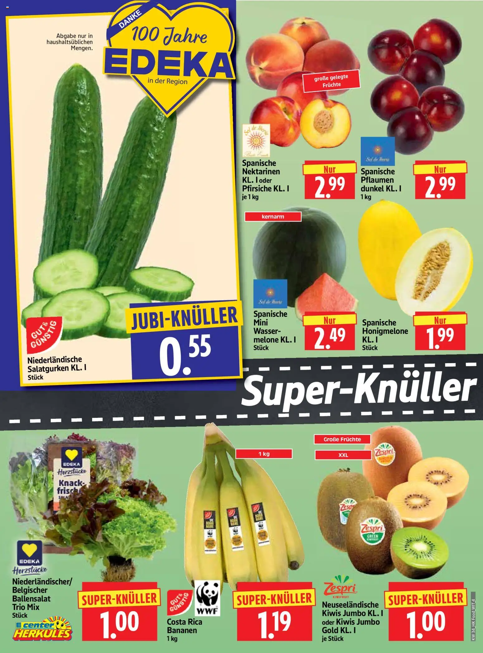 HERKULES Prospekt – gültig ab 17.08.2026 | Seite: 4 | Produkte: Bananen, Honigmelone, Wasser, Melone