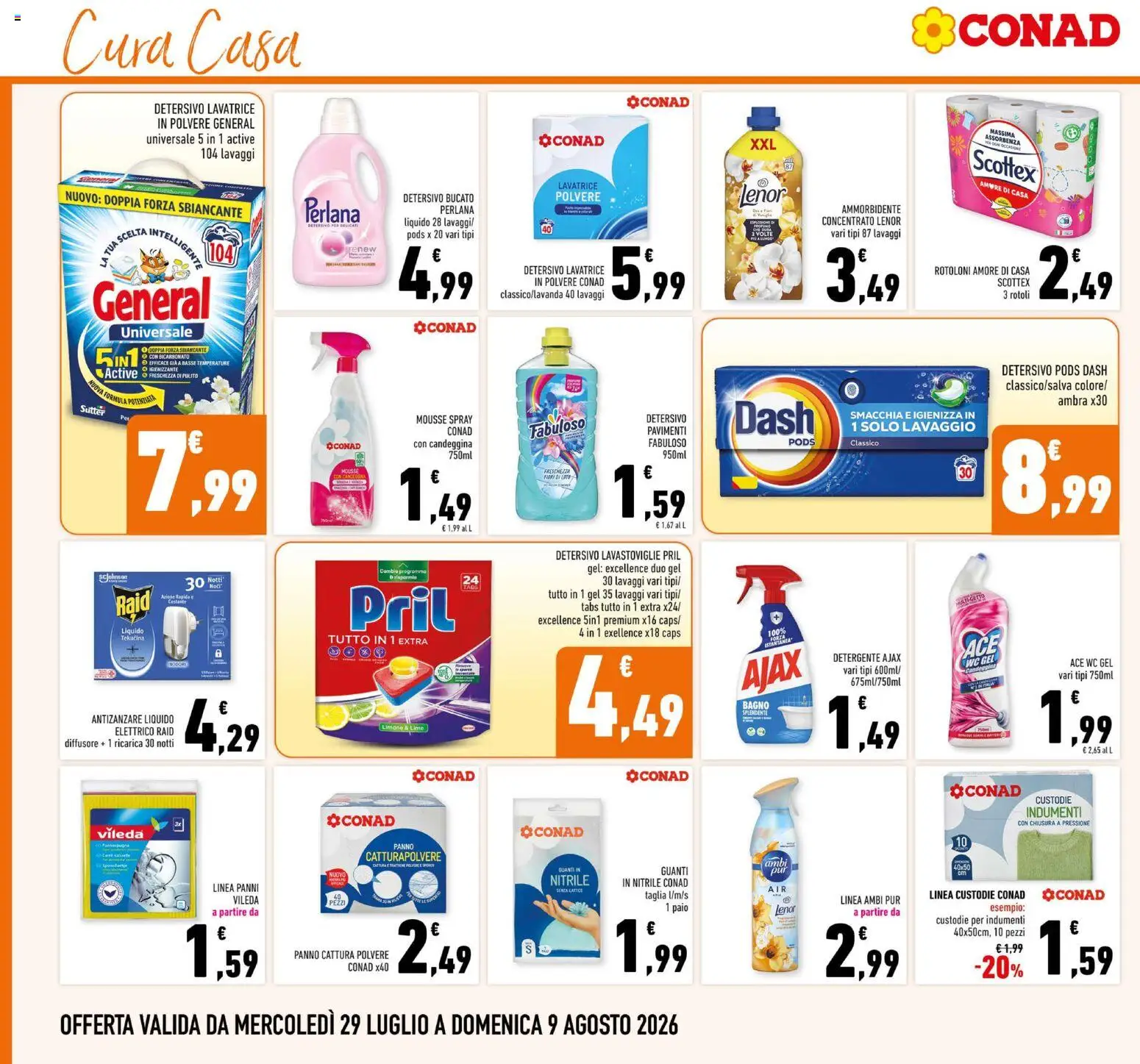Volantino Conad del 29/07/2026 | Pagina: 22 | Prodotti: Ammorbidente, Detergente, Lime, WC