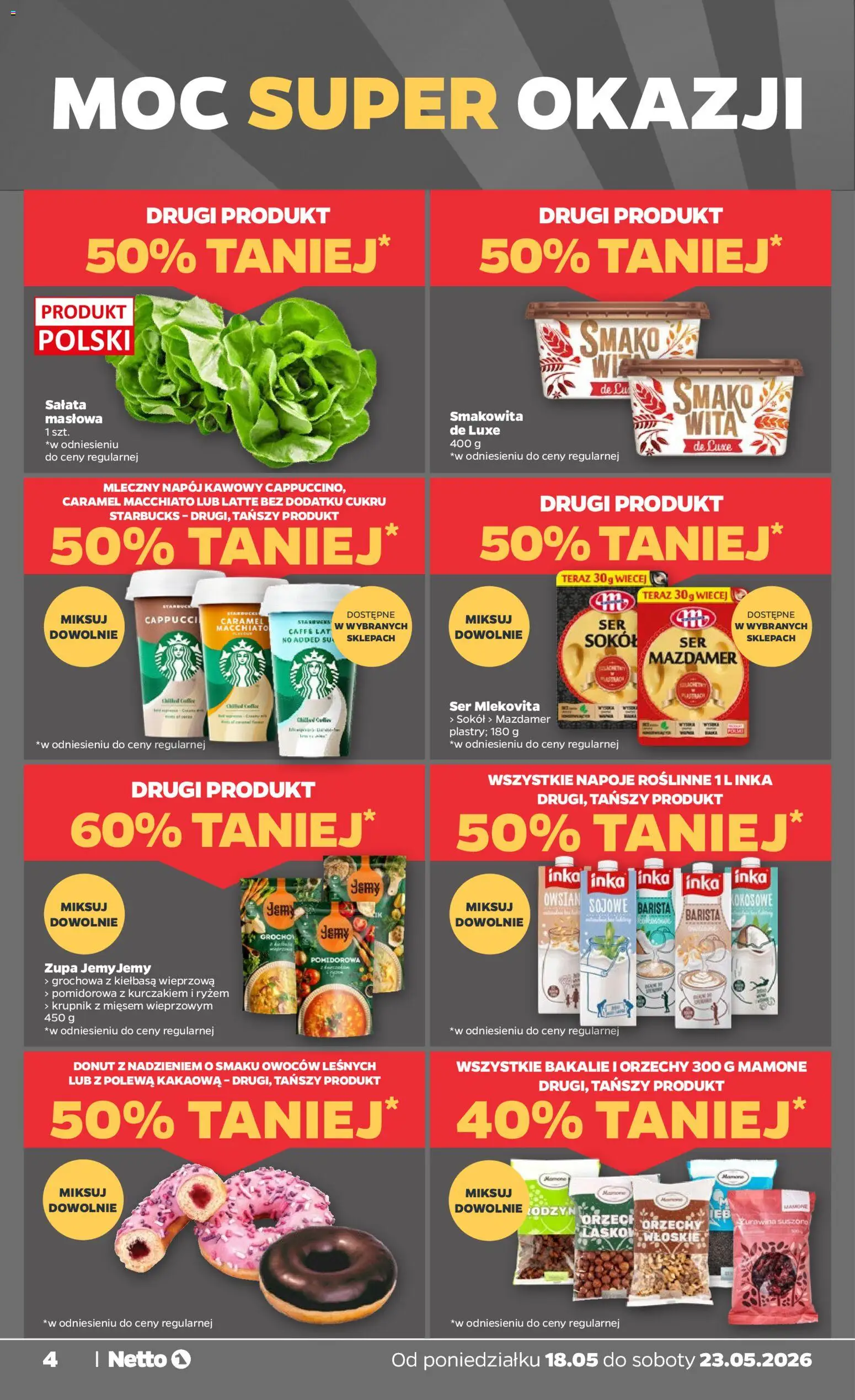 Netto gazetka od poniedziałku spożywcza od 18.05.2026 | Strona: 4 | Produkty: Napoje, Zupa, Ser, Orzechy
