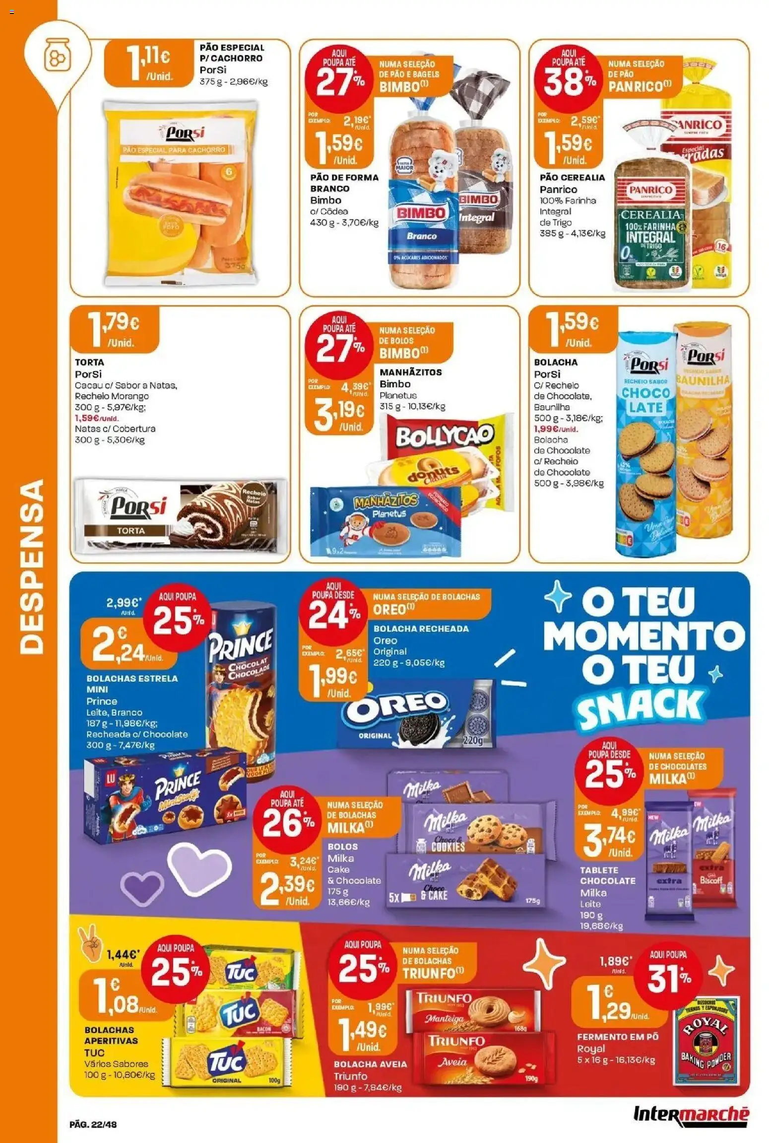 Intermarché - Isto é que são preços BAIXOS! │ válido de 28.05.2026 | Página: 22 | Produtos: Bacon, Pó, Leite, Chocolate