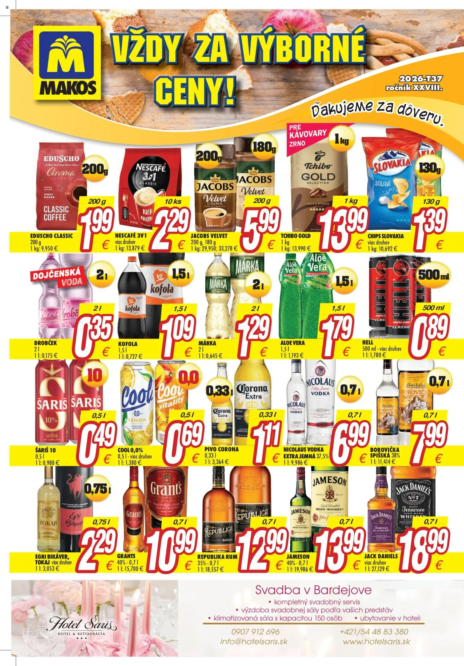 Nové Makos akcie – leták je platný od 07.09.2026 | Strana: 1 | Produkty: Aloe Vera, Mozzarella, Corona Extra, Párky
