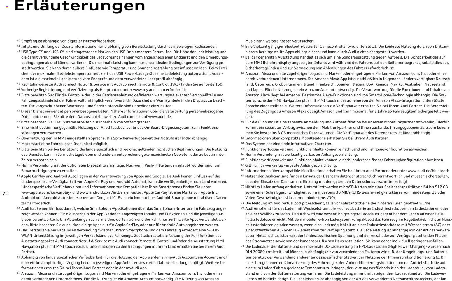 Audi A6 e-tron – gültig ab 23.06.2026 | Seite: 170 | Produkte: USB, Smartphones, Apple, Smartphone