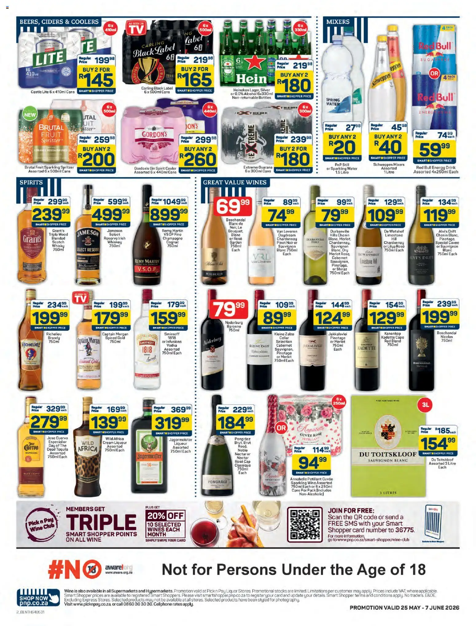 New Pick n Pay catalogue – valid from 25.05.2026 | Page: 2 | Products: Brandy, Gin, Vodka, Water