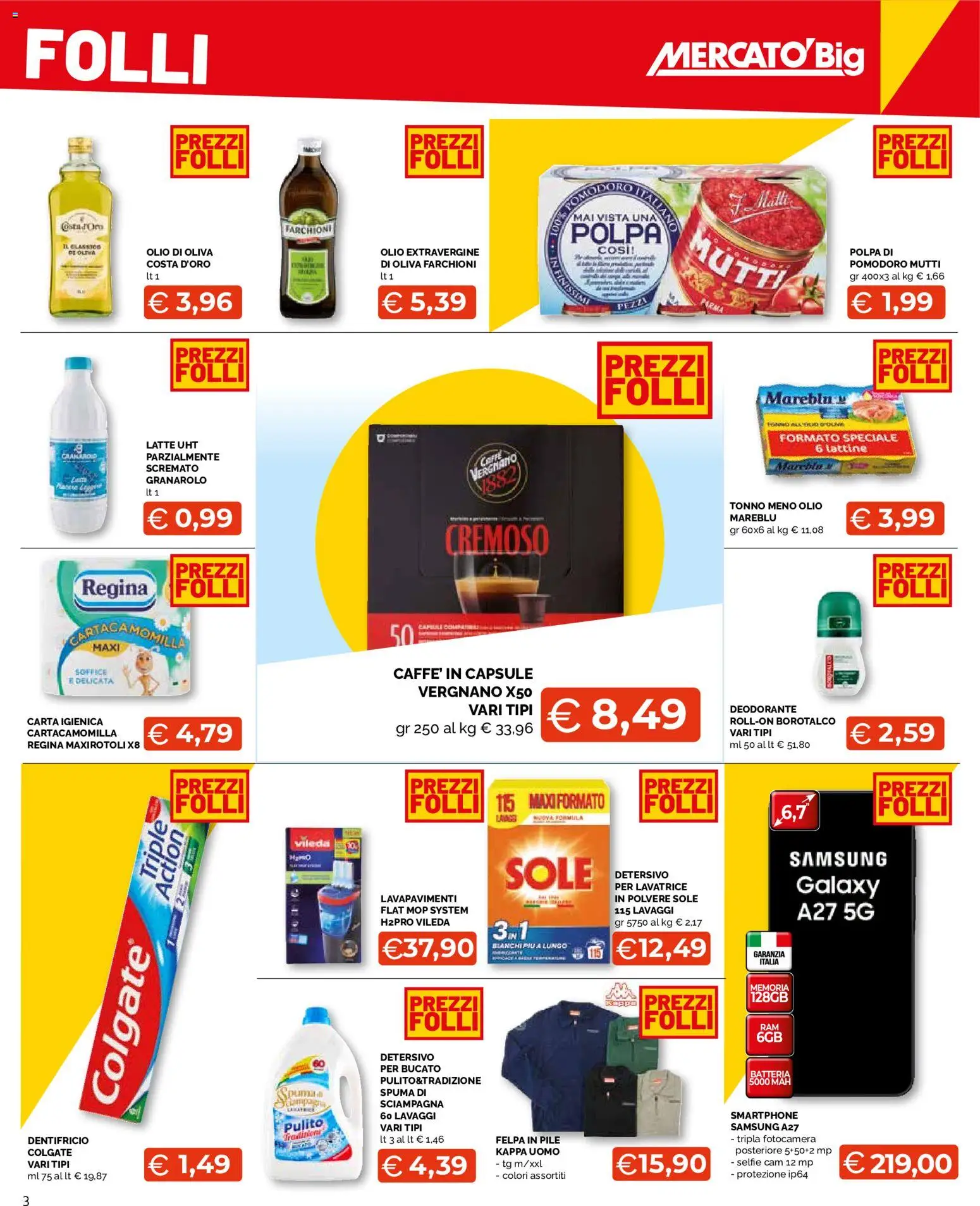 Volantino Mercatò del 12/10/2026 | Pagina: 3 | Prodotti: Carta igienica, Dentifricio, Felpa, Olio