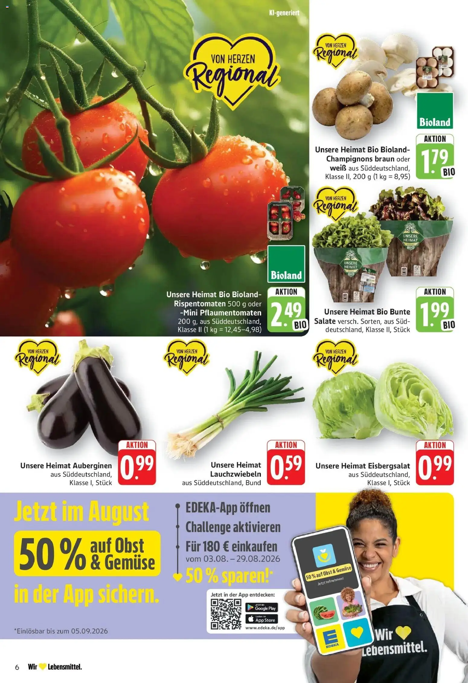 Edeka Prospekt Geislingen (ab 10.08.2026) » Angebote Online | Seite: 6 | Produkte: Eisbergsalat, Champignons, Gemüse, Obst