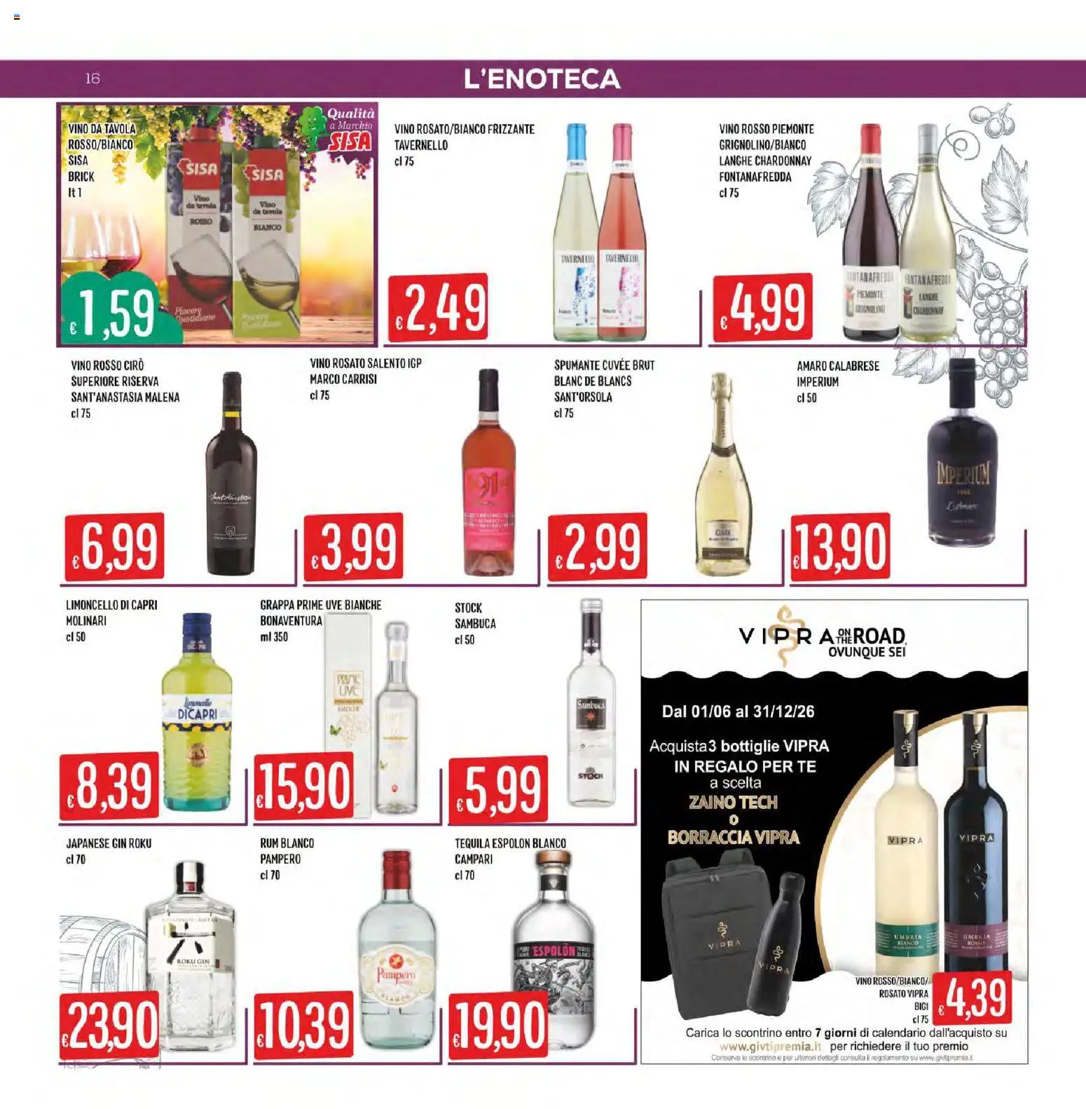 Volantino SISA del 01/10/2026 | Pagina: 16 | Prodotti: Vino, Limoncello, Borraccia, Grappa