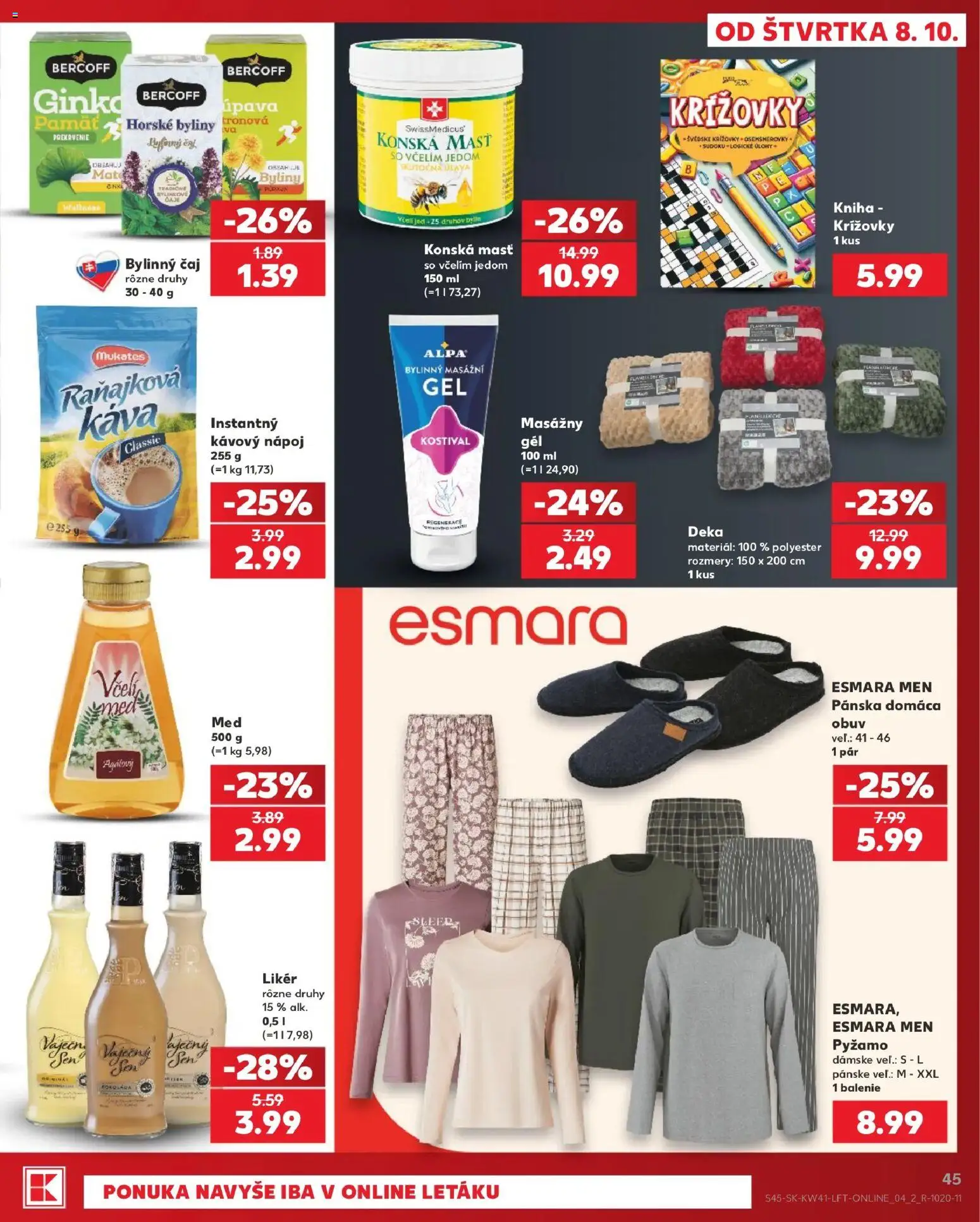 Nové Kaufland akcie – leták je platný od 08.10.2026 | Strana: 45 | Produkty: Káva, Čaj, Pyžamo, Bylinný čaj