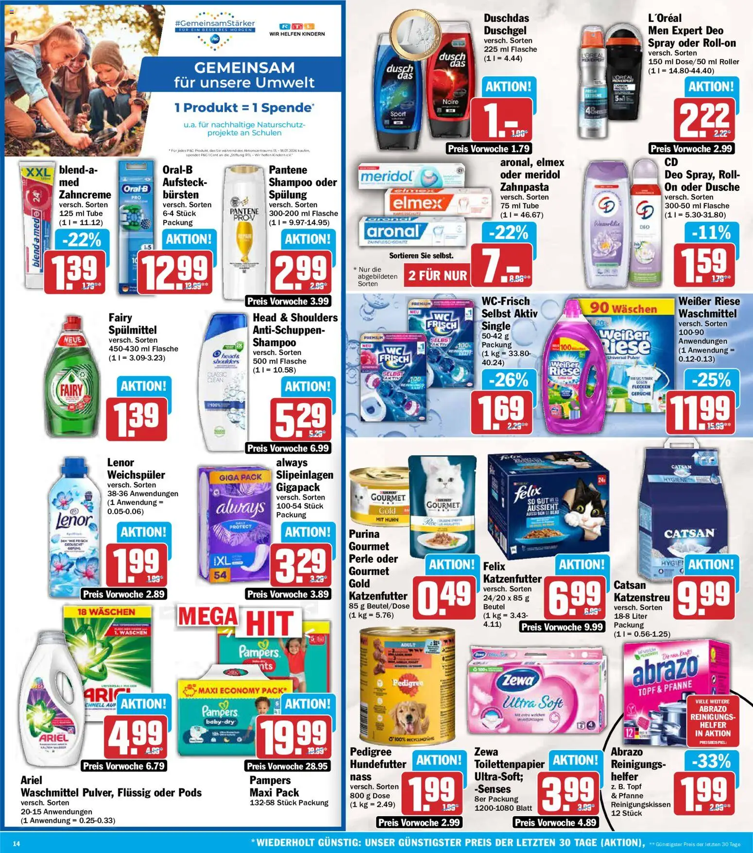 AEZ Prospekt – gültig ab 13.07.2026 | Seite: 14 | Produkte: Catsan, Zewa, Shampoo, Duschdas
