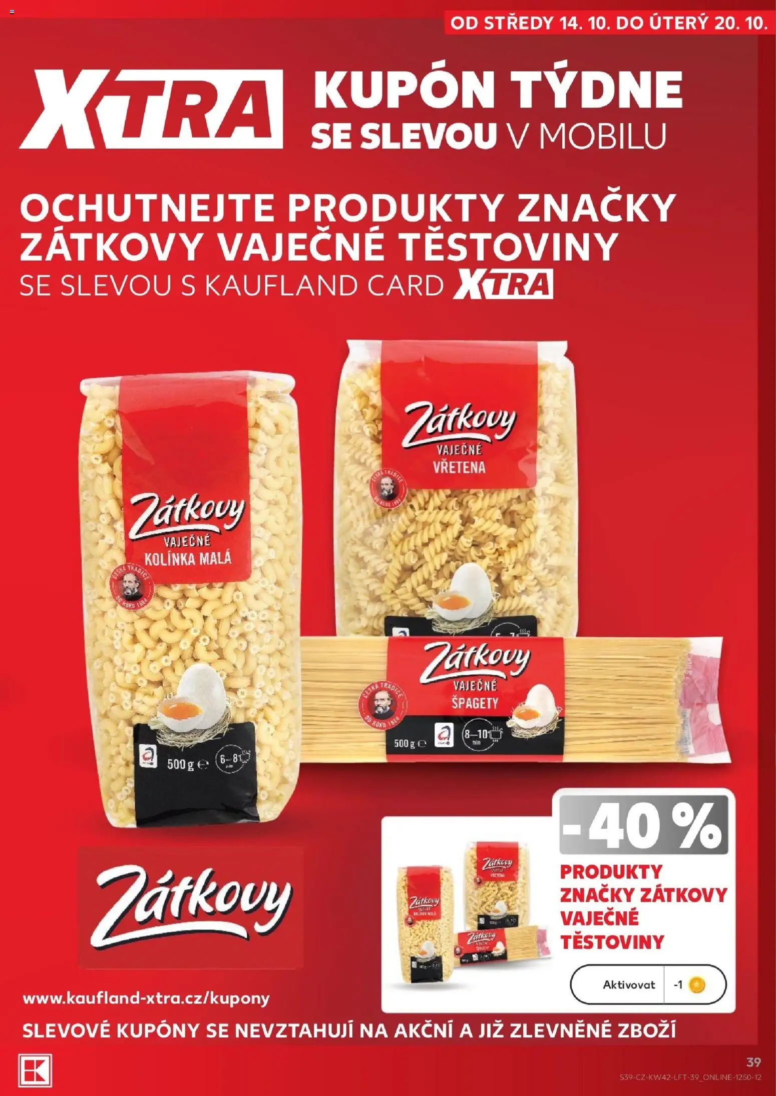 Kaufland leták - Plzeň Bory od 14.10.2026 | Strana: 39 | Produkty: Těstoviny, Špagety